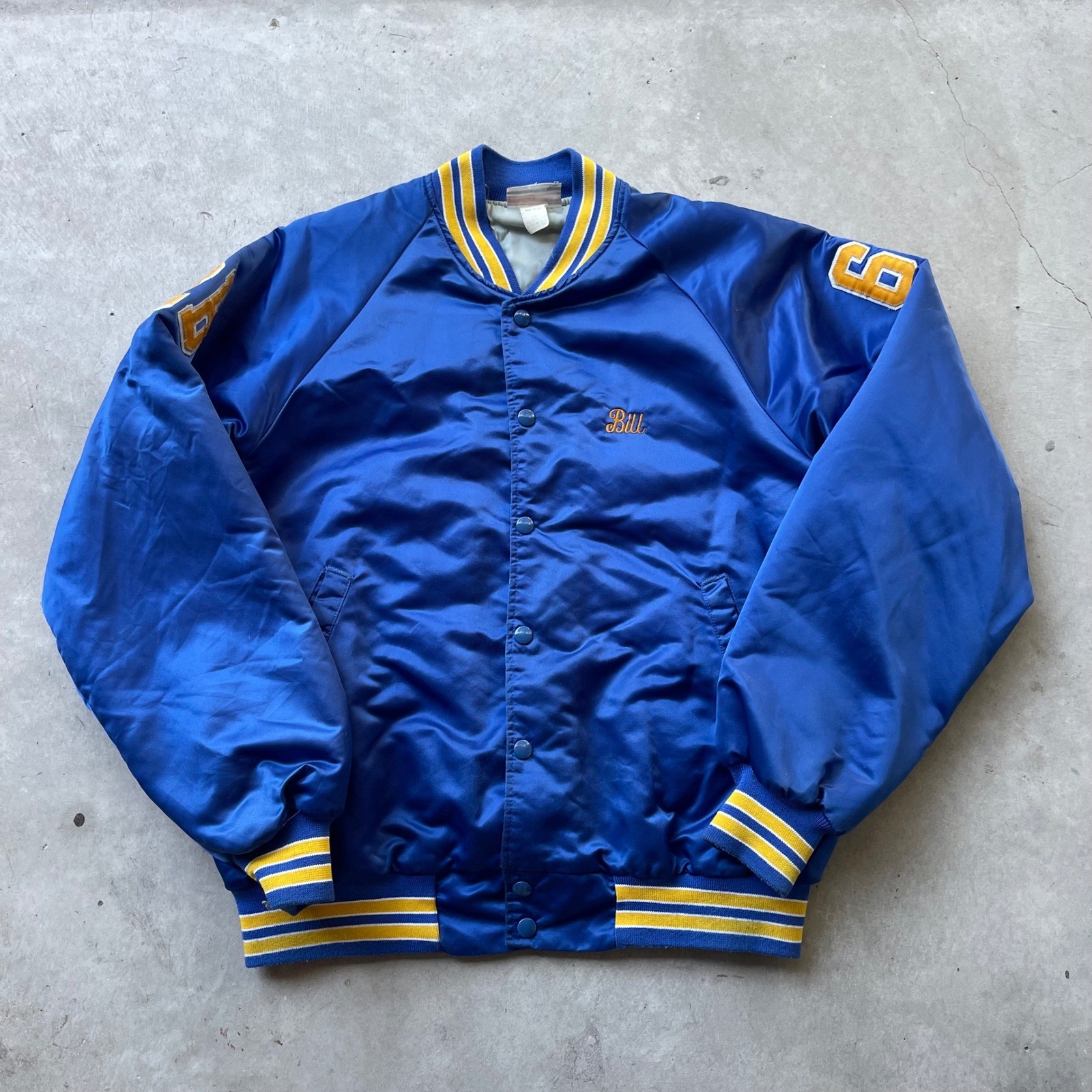 Vintage Hartwell Satin Varsity Jacket Blue Yellow Suburban Exteriors Mens Medium