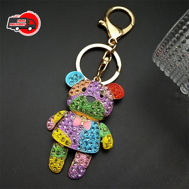 Cute Sweet Colorful Full Crystal Big Bear Key Chain Alloy Rhinestone Fashion Bag