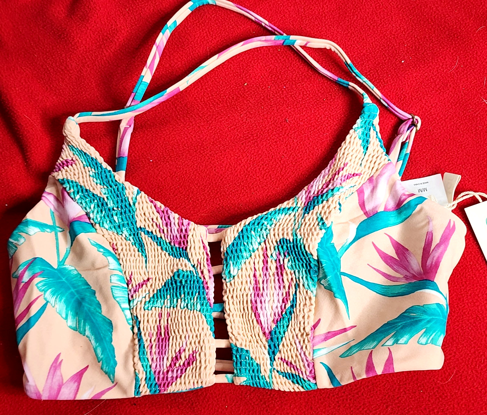 Tori Praver Swimwear Nylon Span Lined Petal Pink Floral Bikini Top Size M
