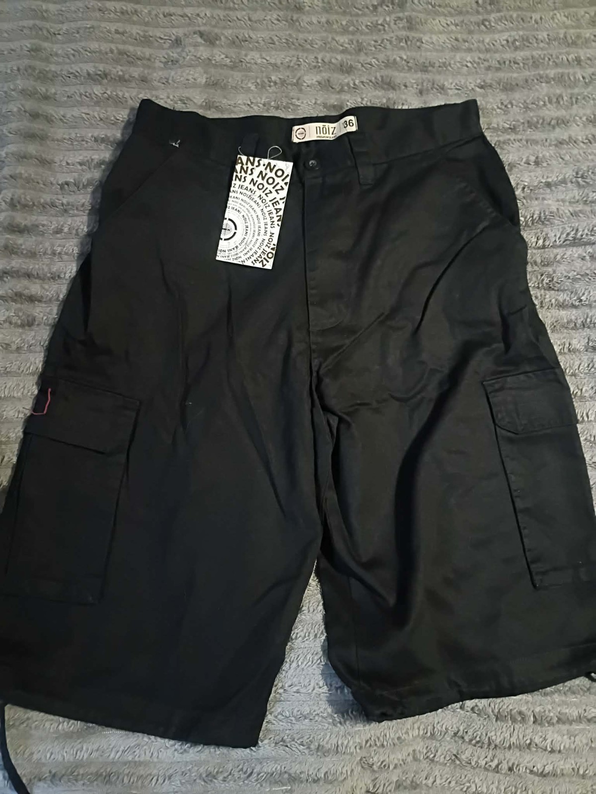 Noiz Premium Jeans Mens Cargo Shorts Size 34 Black Heavyweight NWT