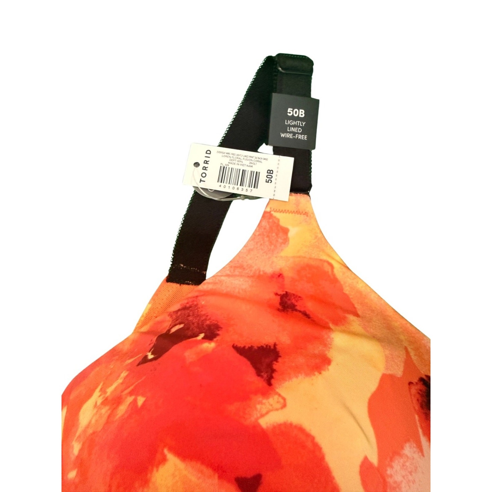 🌺 torrid Watercolor Coral Orange Floral Moulded Lightly Lined Wire-Free Bra 50B