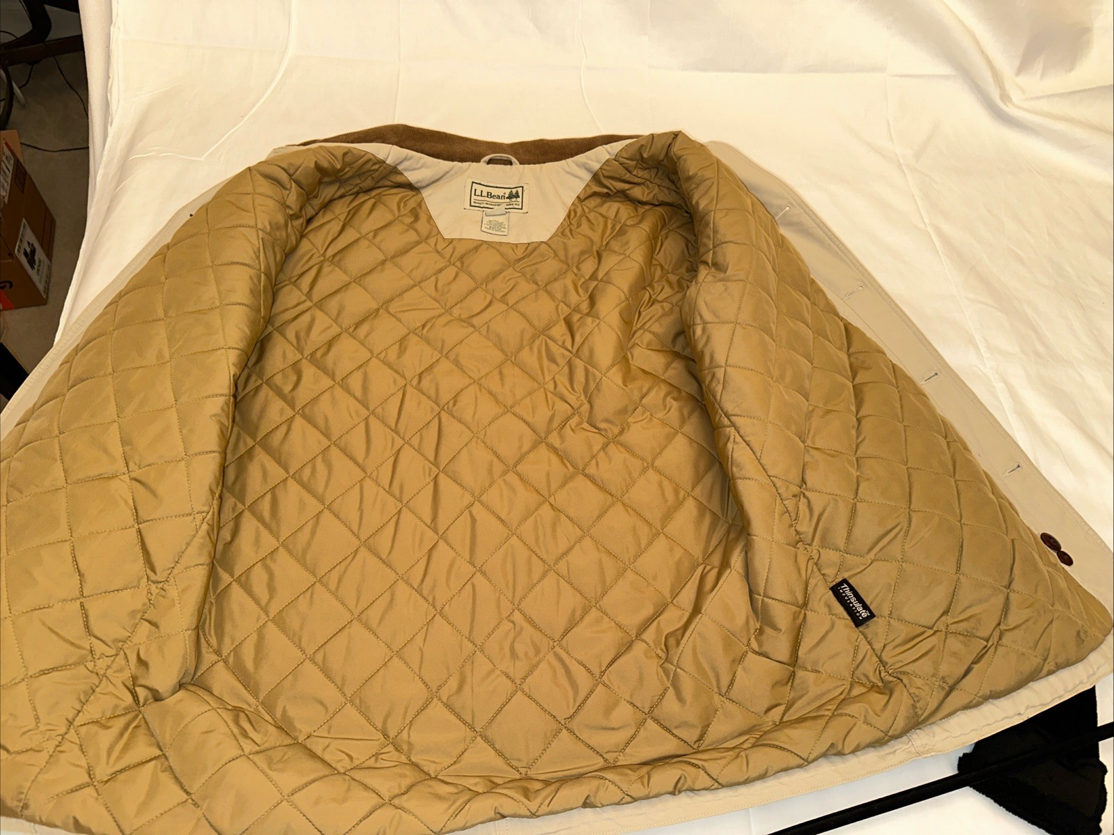 LL Bean Barn Chore Jacket 0WY20 Beige TanCoat Thinsulate Quilted Lining Mens XL