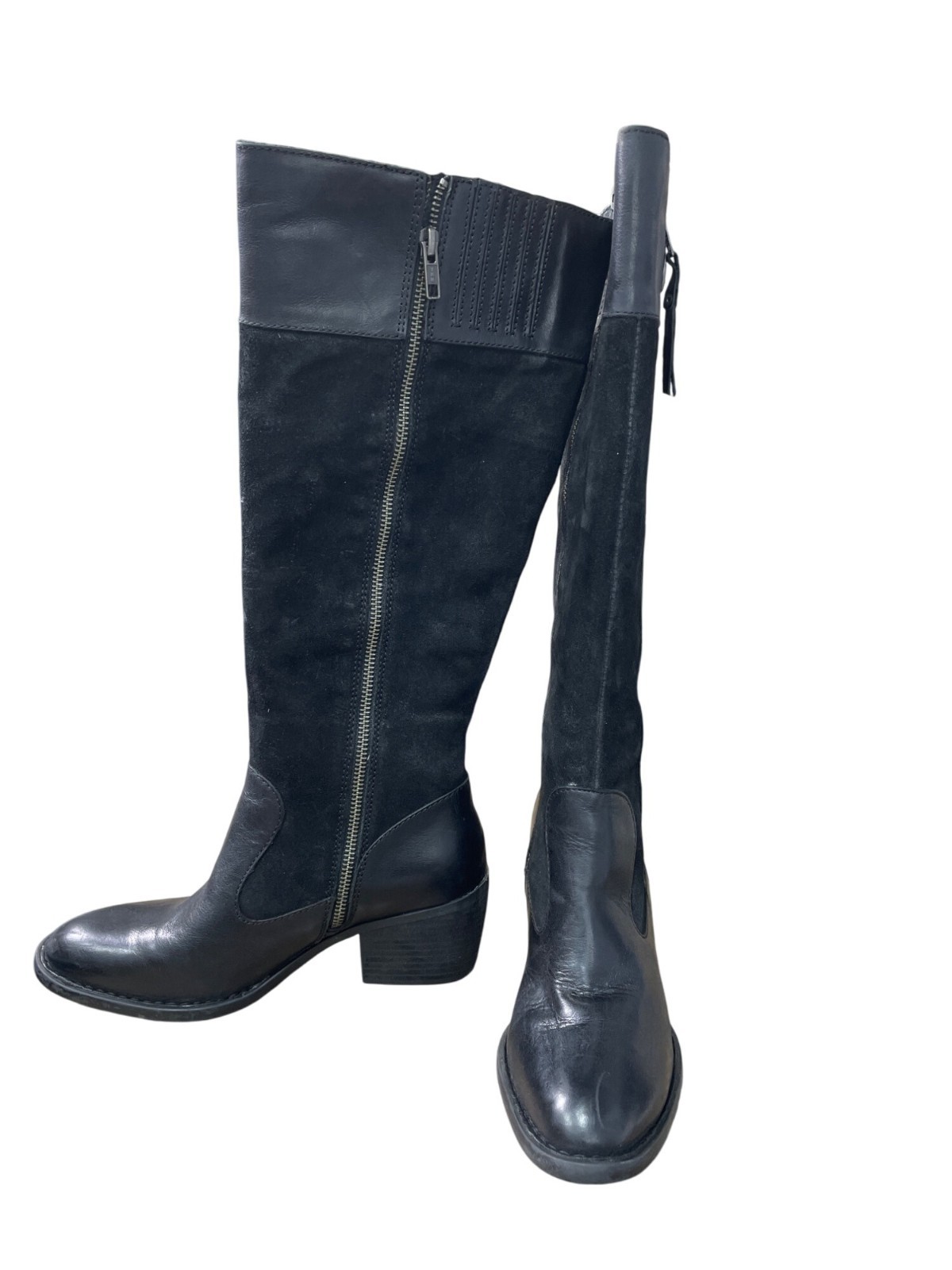 Born Womens Black Leather Suede Knee High Boots Size 7M SKU 9028