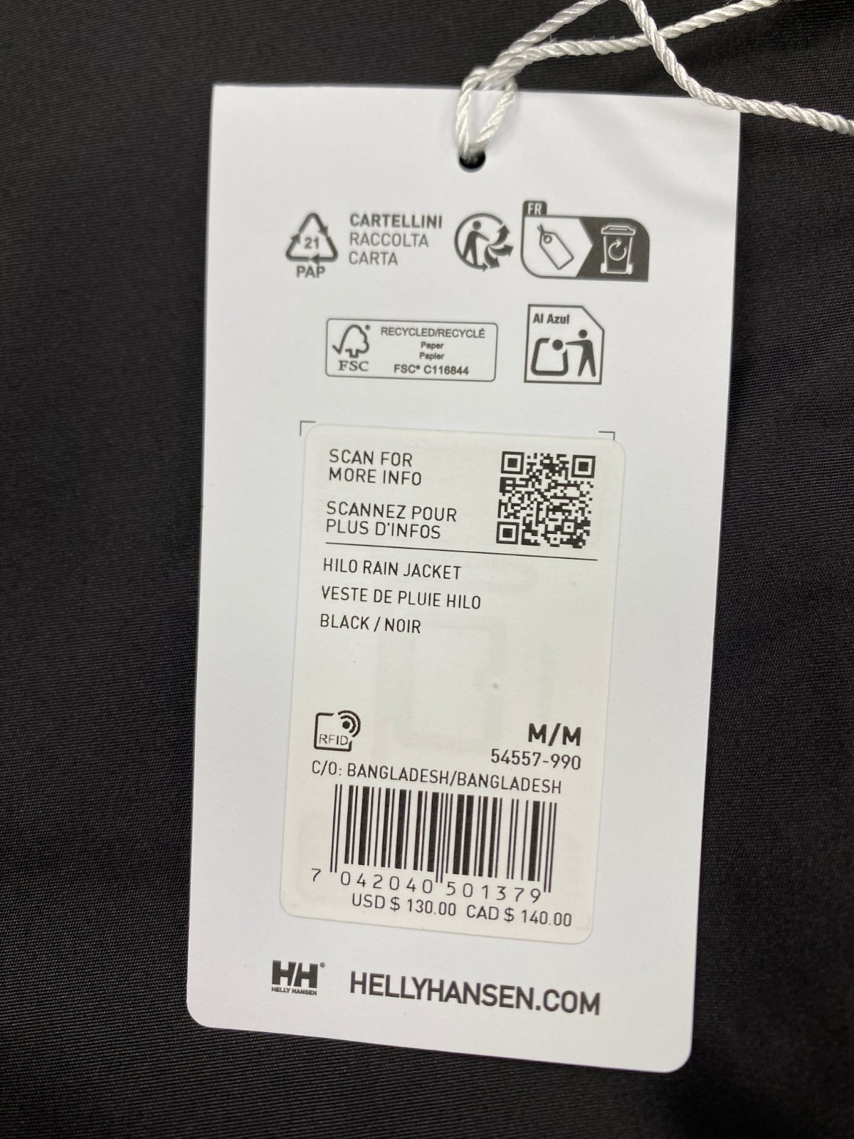 Men’s Helly Hansen Hilo Rain Jacket BLACK $130, Size: M