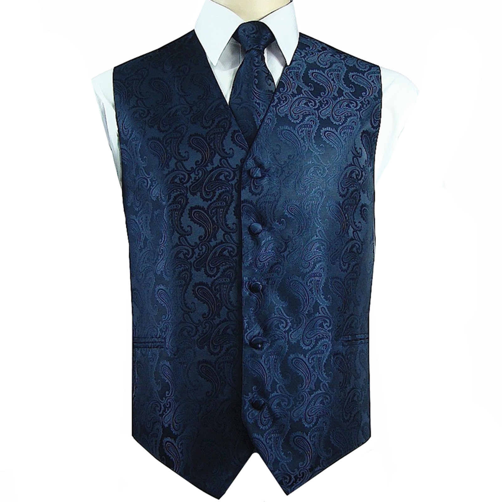 Navy XS to 6XL Paisley Tuxedo Suit Dress Vest Waistcoat & Neck tie Wedding Prom