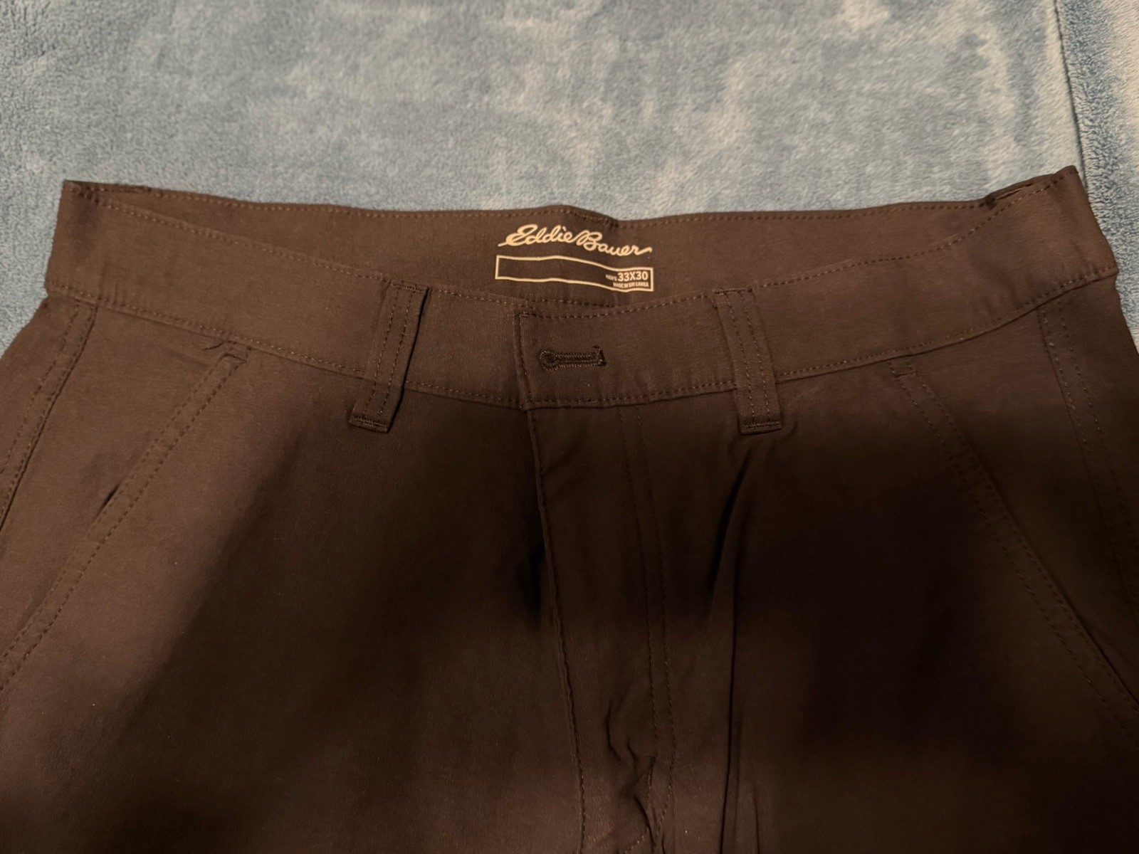 EDDIE BAUER HORIZON GUIDE CHINO PERFORMANCE PANTS BLACK MEN 33×30 BAD FLY ZIPPER