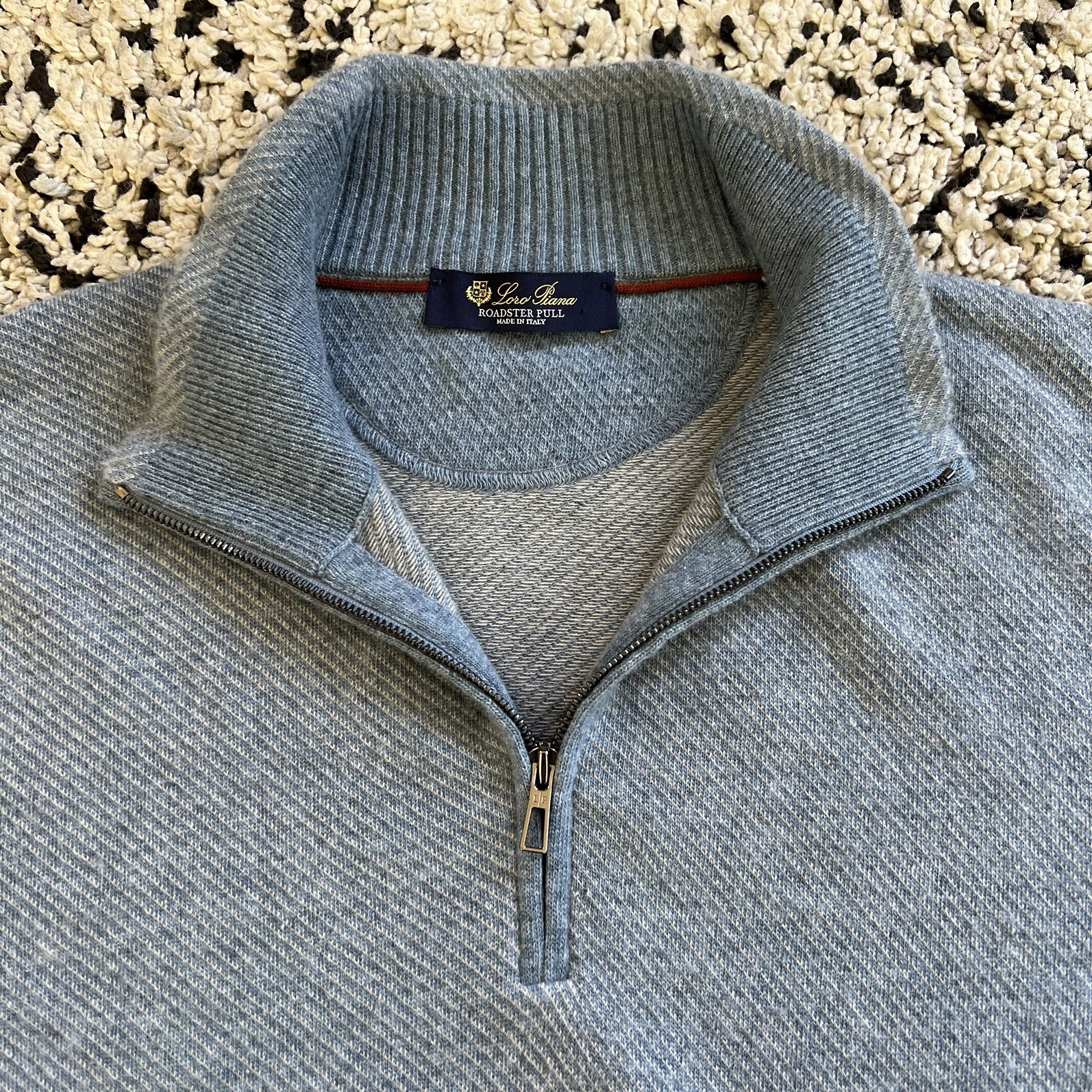 Loro Piana Roadster Pull 100% Cashmere Sweater Light Blue Grey 1/4 Zip Size 58