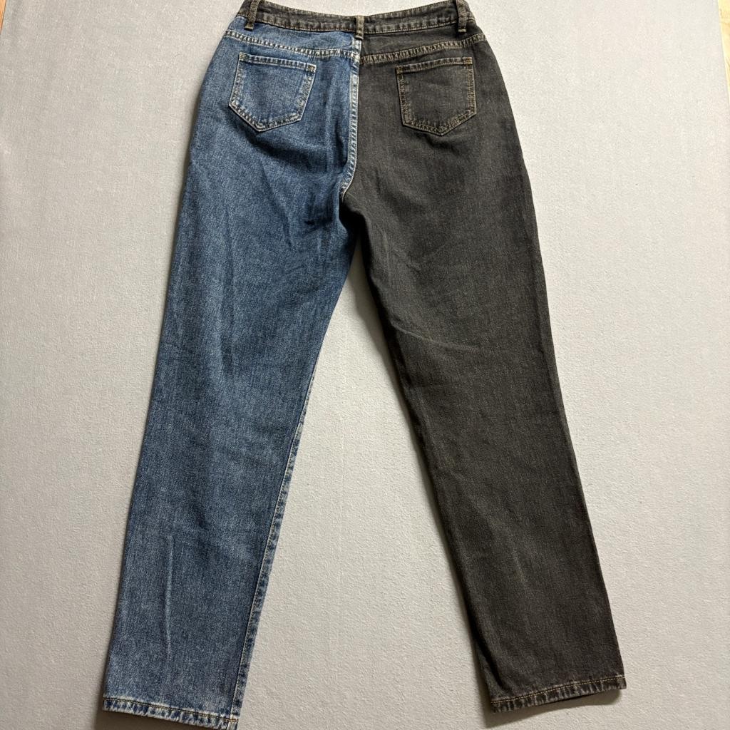 Shein Colorblock Two Tone Jeans Womens Medium Blue Black High Rise Straight Leg