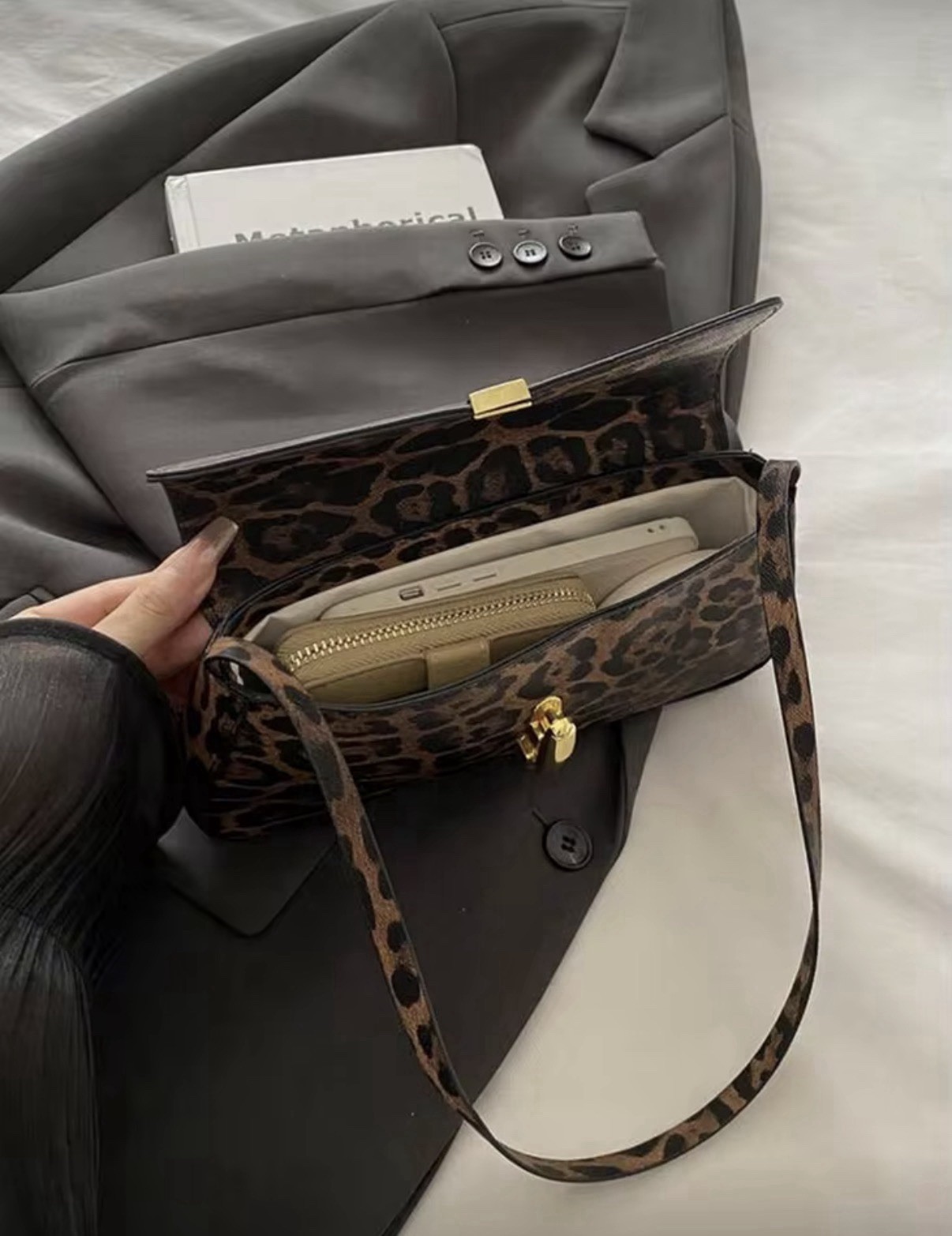 Leopard Print Small Women’s Shoulder Bag Brown/Black Gold Buckle Detachable