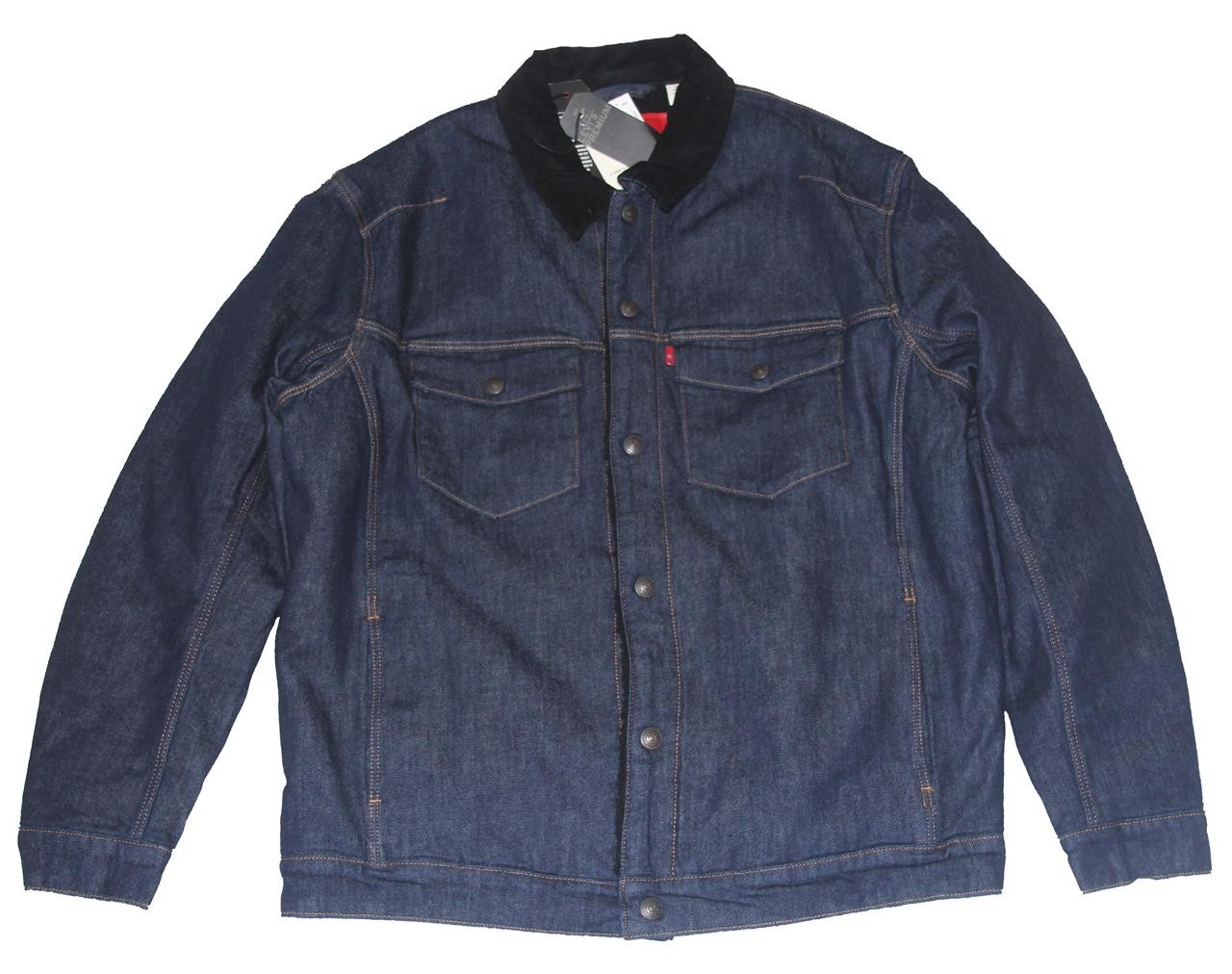 Levi’s Engineered Thick Black Sherpa Lined Dark Denim Trucker Jacket Men’s L NWT