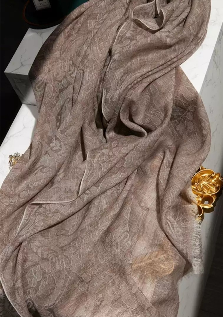200-count Water-Soluble Wool Double-sided Cashew Jacquard 90x200cm Scarf