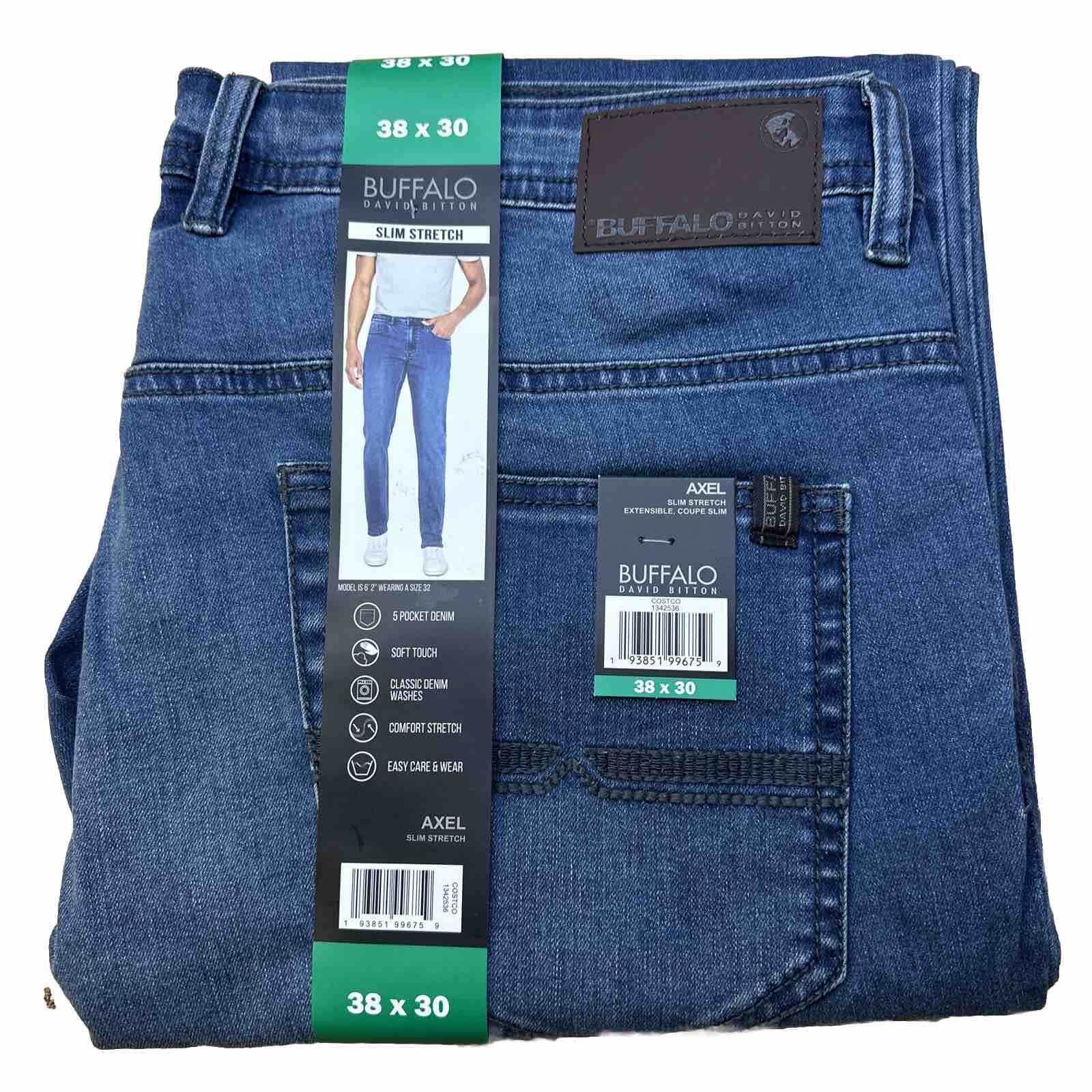 BUFFALO David Bitton Mens AXEL Slim Stretch Jeans 38×30 Med Blue 5 Pocket Pants