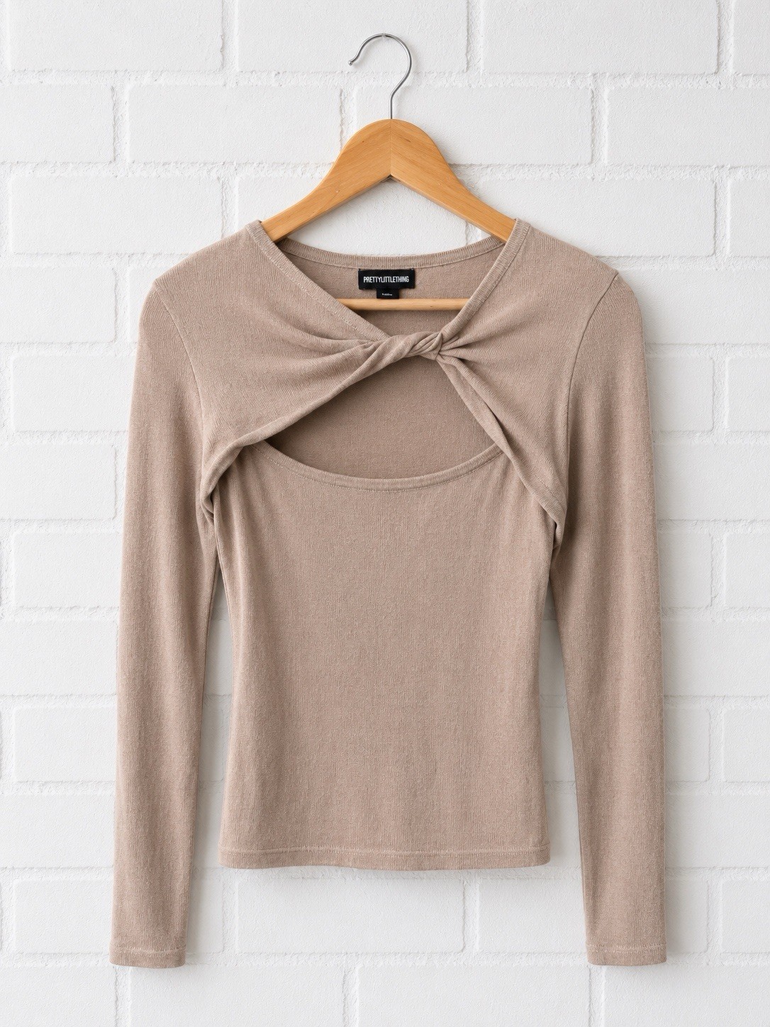 PRETTYLITTLETHING Women’s Stone Jumper Size Small Long Sleeve Twist Detail Top