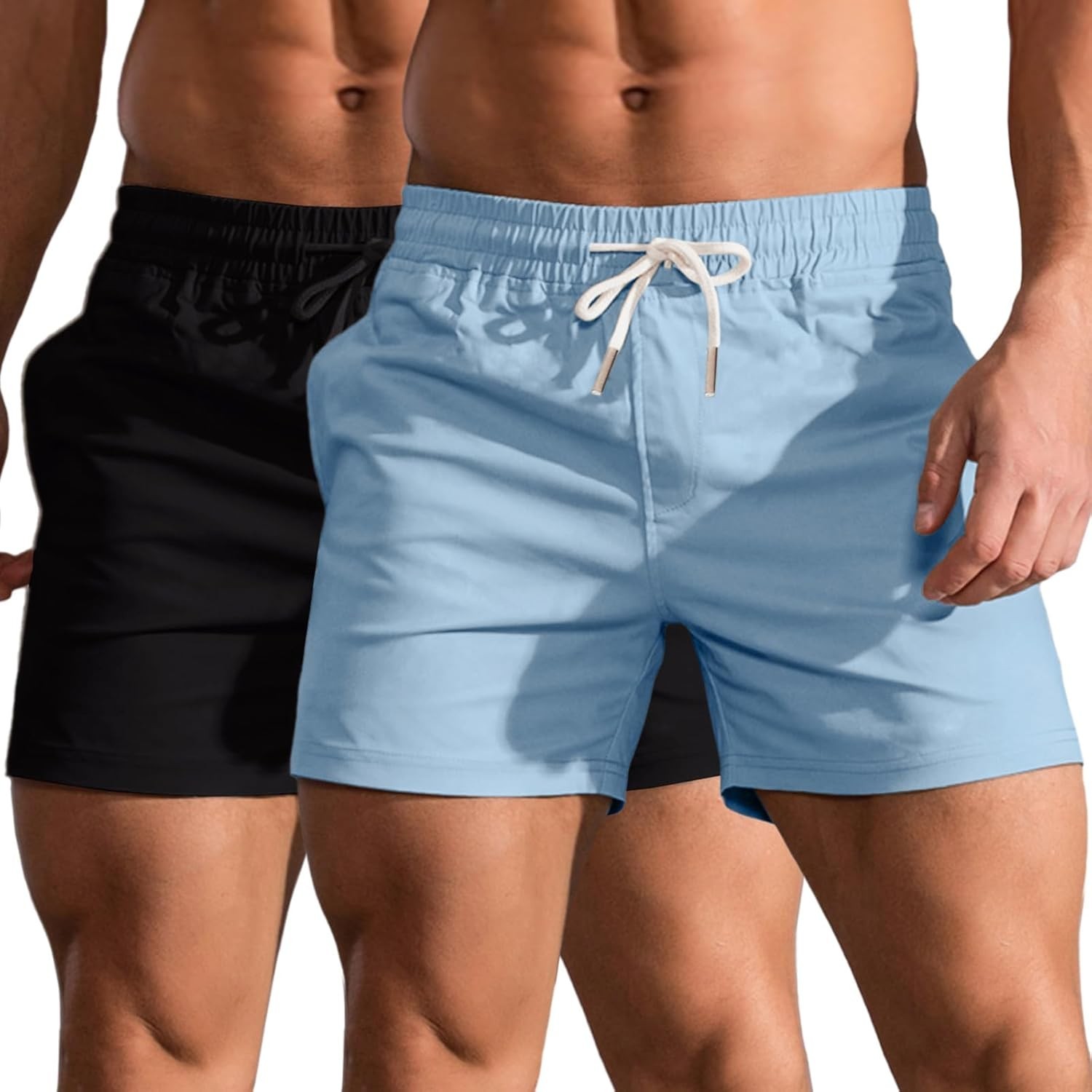 Mens Cotton 5-Inch Inseam Shorts Classic Fit Elastic Waist Casual Summer Workout