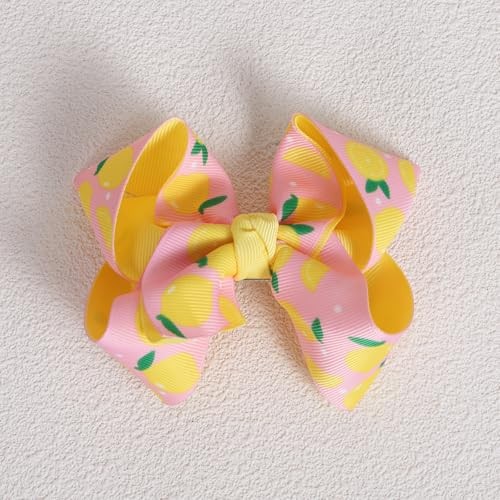 2Pc Ribbon Hair Bow Clips 4.3″ Tropical Fruit Alligator Barrettes Lemon