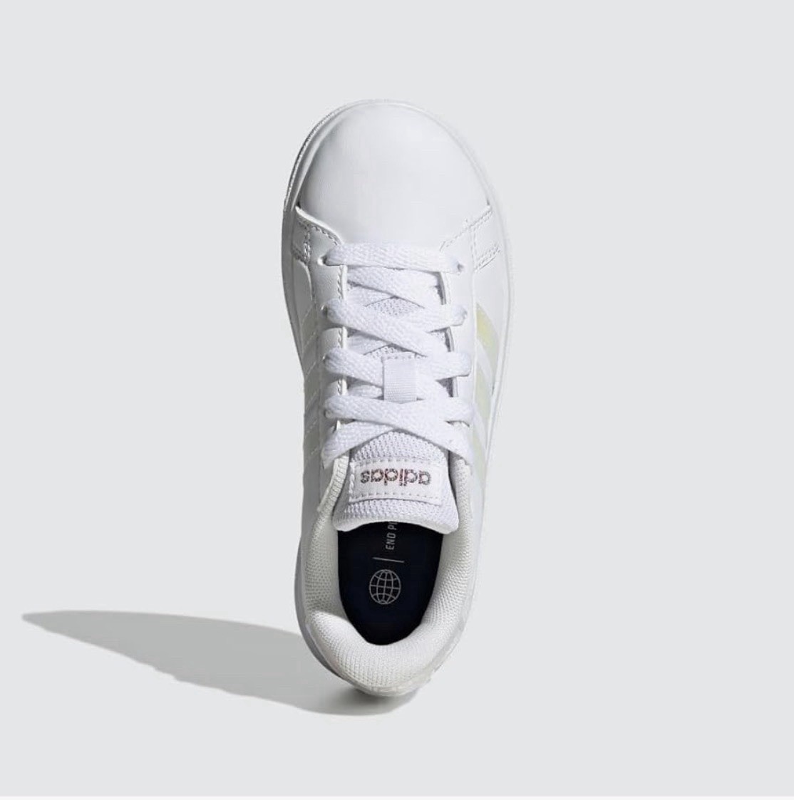 Size 7Y – Adidas Grand Court 2.0 Kids White Iridescent Reflective Logo Sneakers