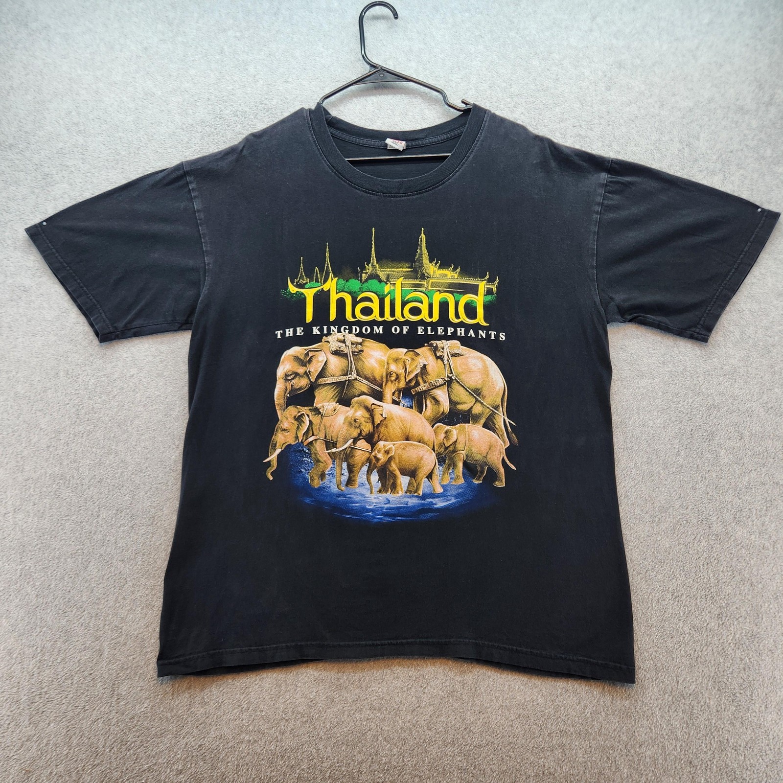 Thailand The Kingdom of Elephants Shirt Mens 2XL Black Graphic Double Sided