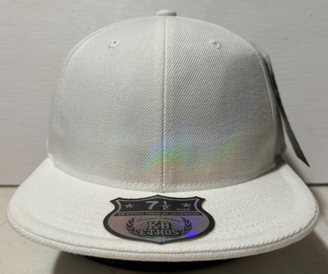 KBETHOS Original 6 Panel Flat Brim True-Fit Fitted Cap 7-1/2 White