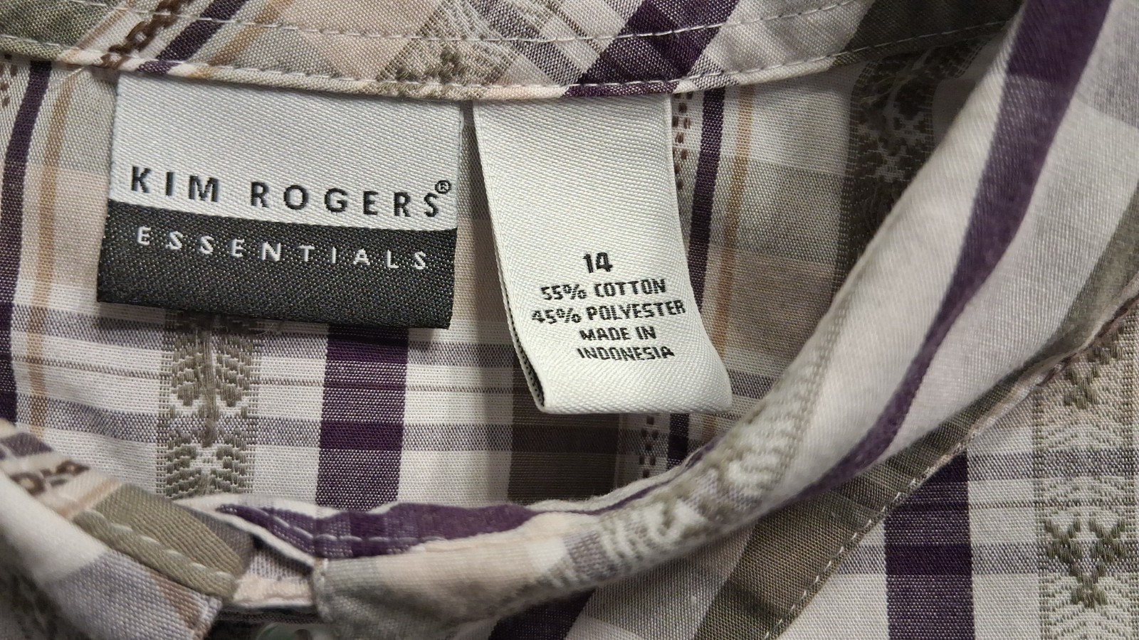 Kim Rogers Multicolored Blouse Plaid Button Shoulder Pads Bracelet Sleeves Sz 14