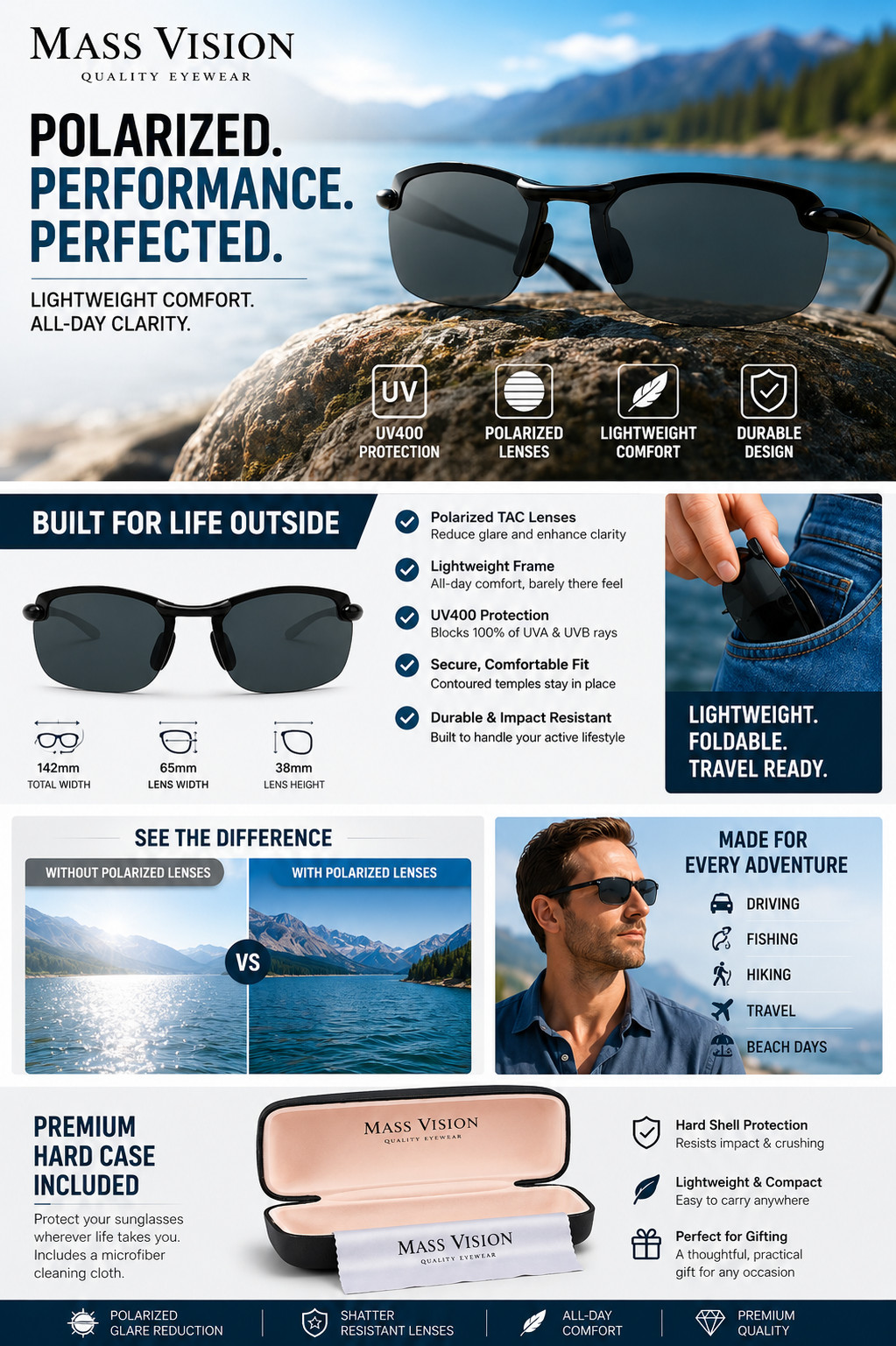 Polarized Sport Wrap Sunglasses for Men & Women, Lightweight Designer Frames