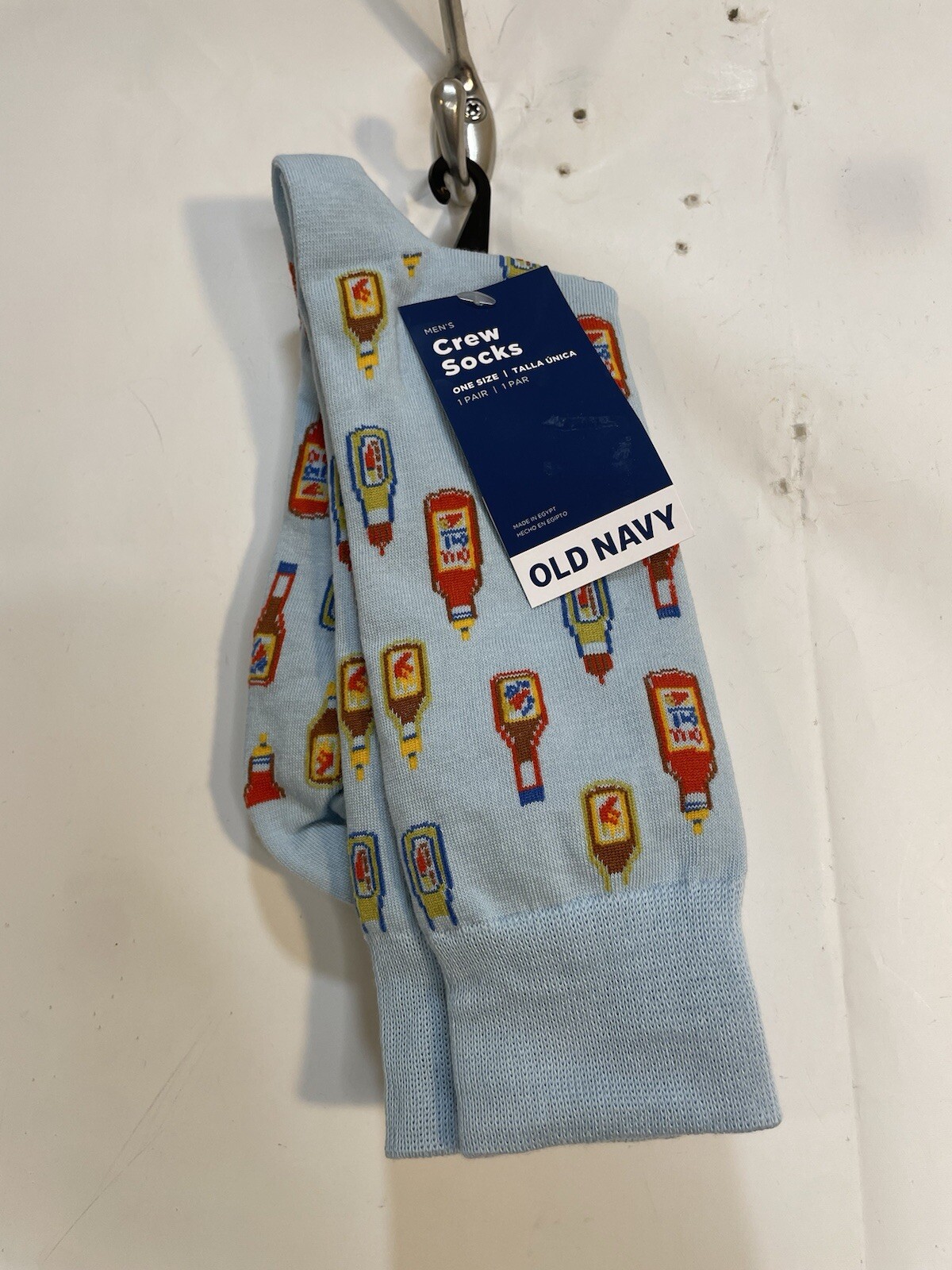 Old Navy Mens One Size Blue Multicolor Hot Sauce Printed Novelty Statement Socks