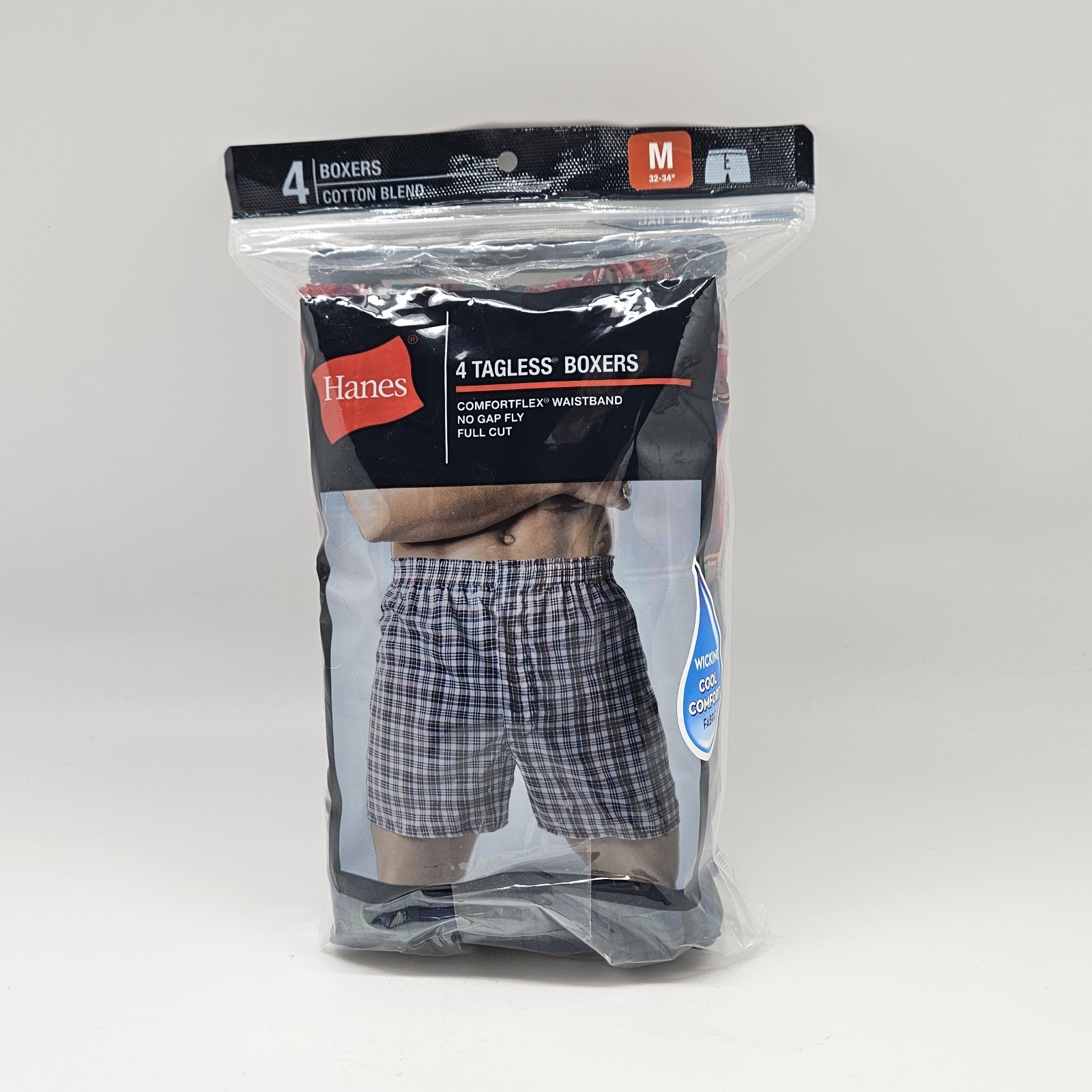 4 Pack HANES Cotton Woven Boxer Shorts Men’s M L XL Plaid Assorted No Gap Fly
