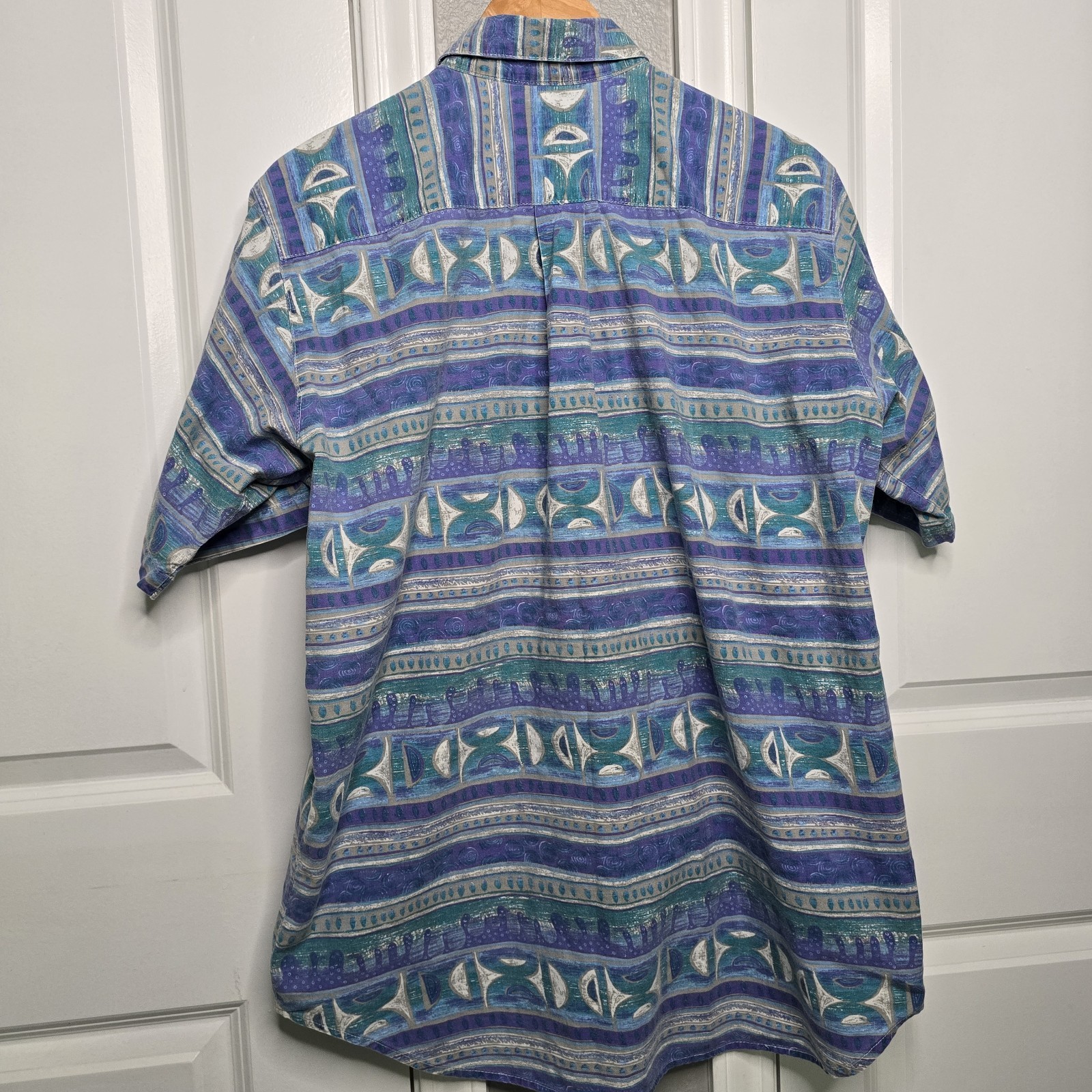 VTG 80s 90s Britches Great Outdoors Shirt Men L Blue Green Abstract Classic