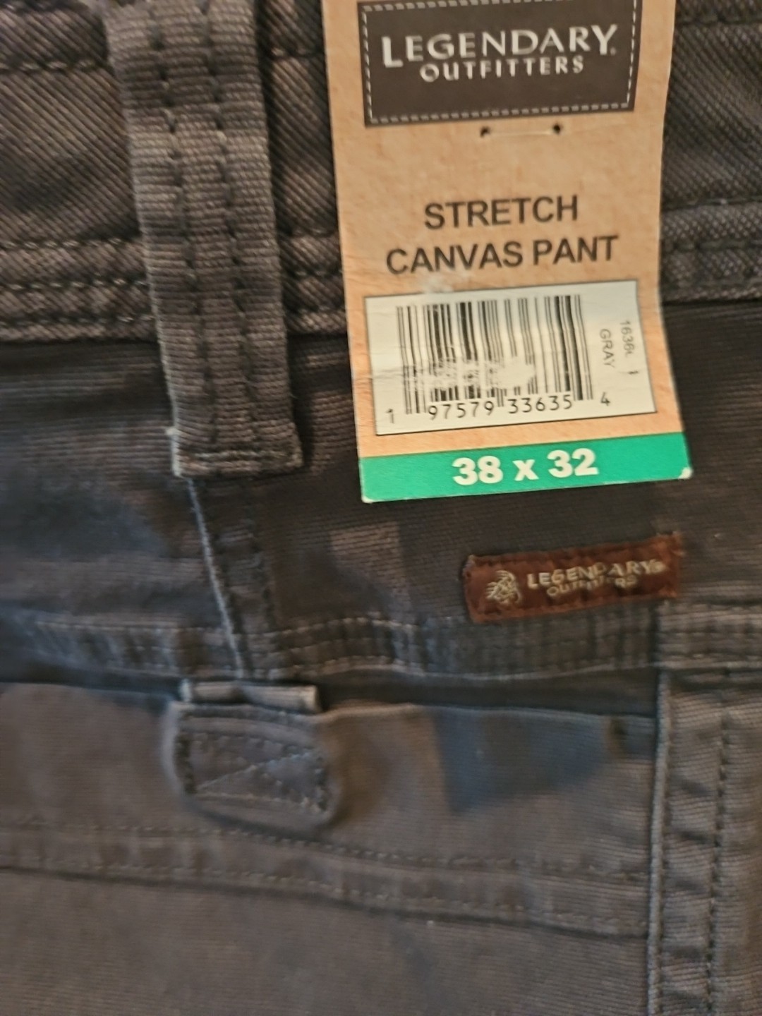 NWT Legendary Outfitters Men’s GRAY Stretch Canvas Pant 38×32