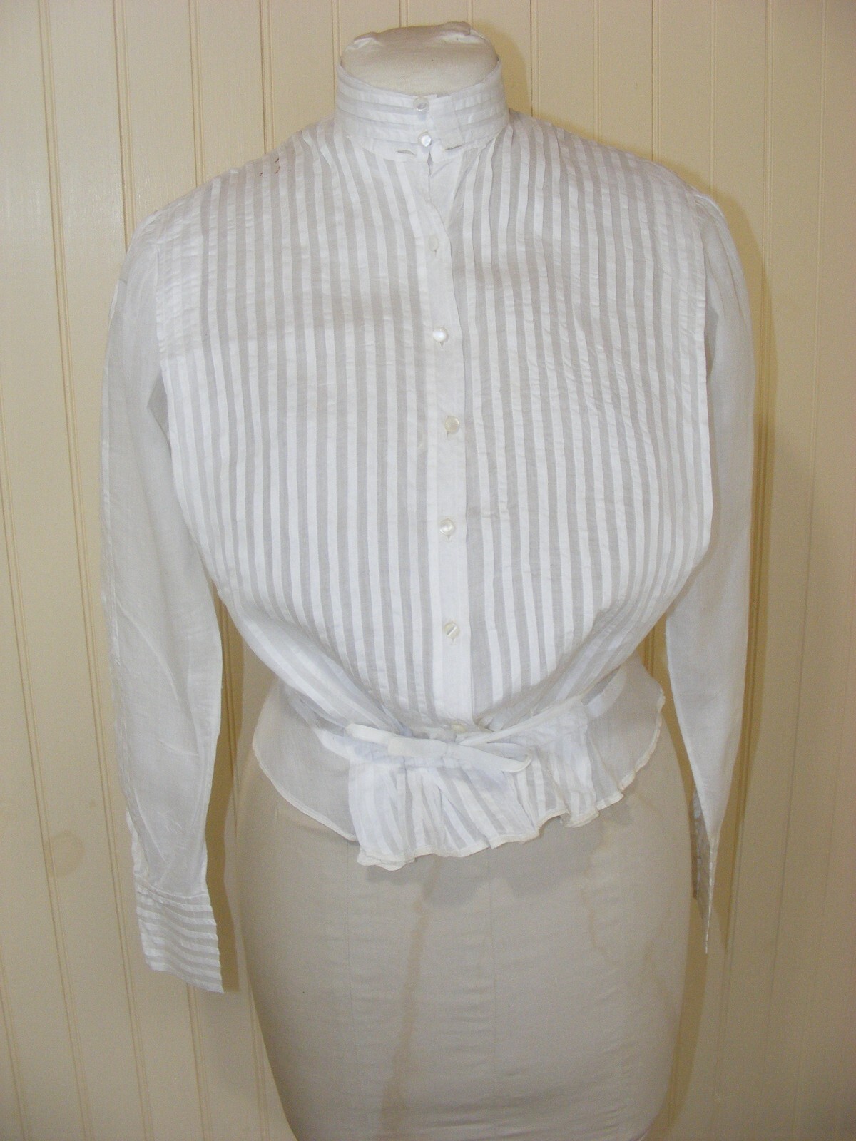 VICTORIAN WHITE SHEER LAWN COTTON BLOUSE HANDMADE NEEDLE LACE EMROIDERY 32X 24