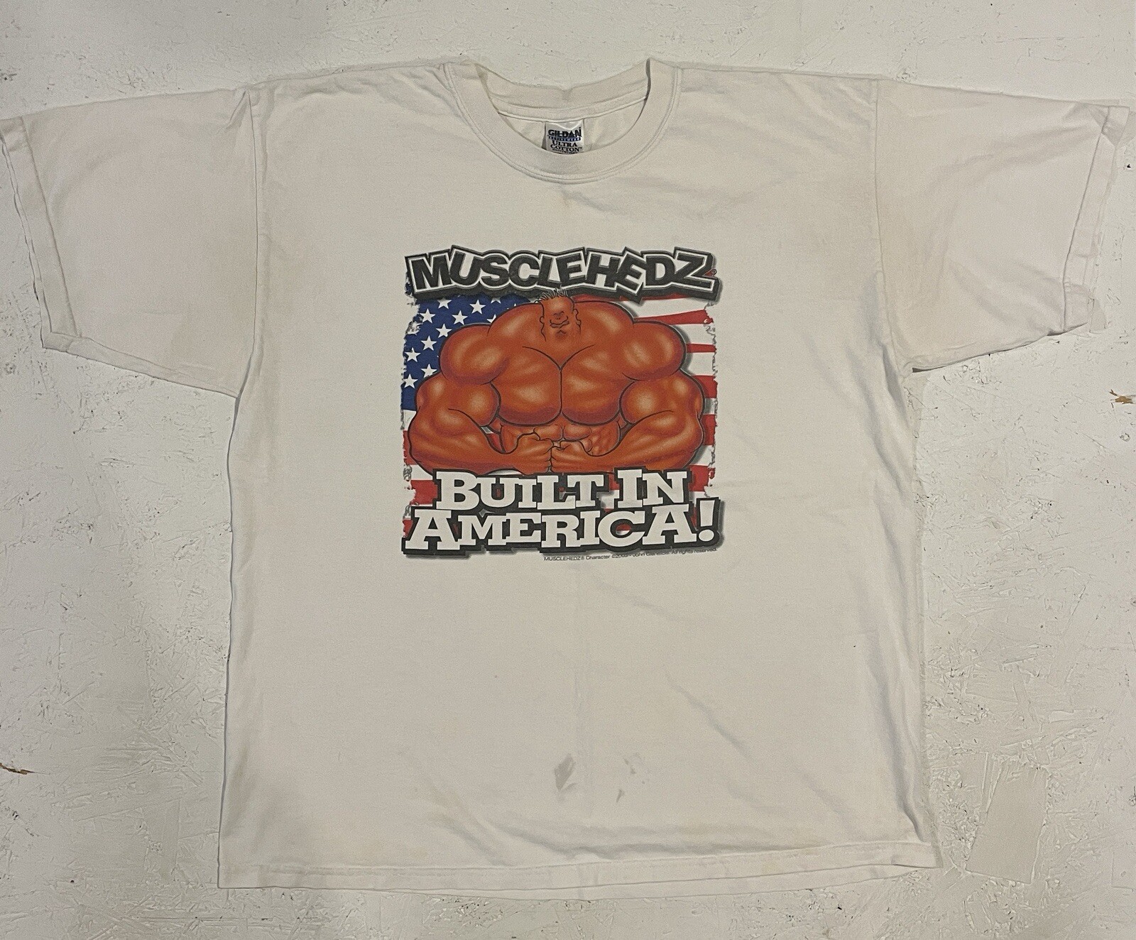 Vintage 2003 Musclehedz by John Gleneicki Comic Strip Shirt White Short Sleeve