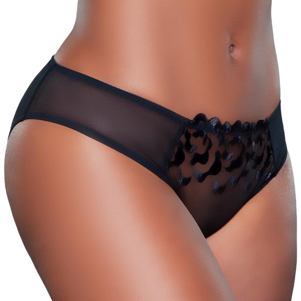 Embroidered Mesh Bikini Panty Sheer Stretch Lined Crotch Pink or Black 2227