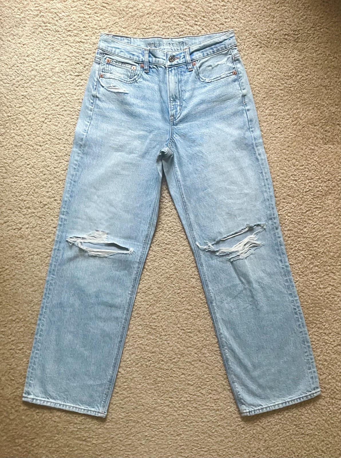 American Eagle Strigid Stretch Waist Acid Wash Destroy Stovepipe Jeans Size 4 AE