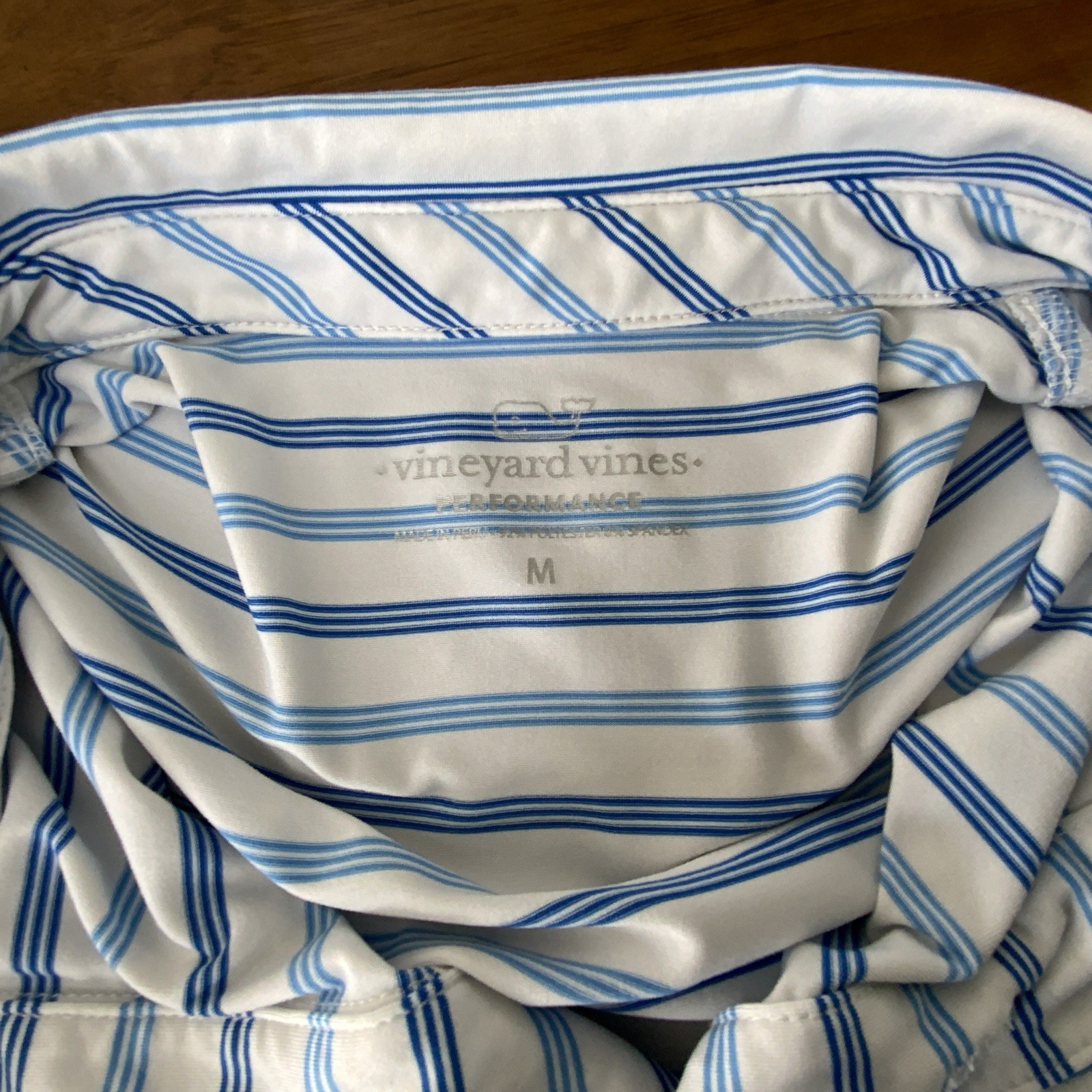 Vineyard Vines Performance White/Blue Striped Short Sleeve Polo Shirt M