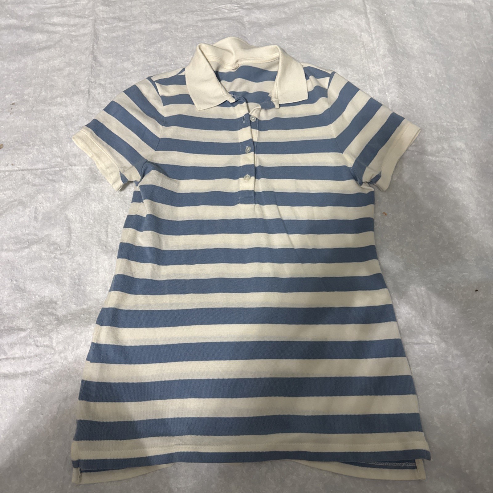 J. Crew Women’s Short Sleeve Polo T-Shirt, Size M, blue & creamy white stripped