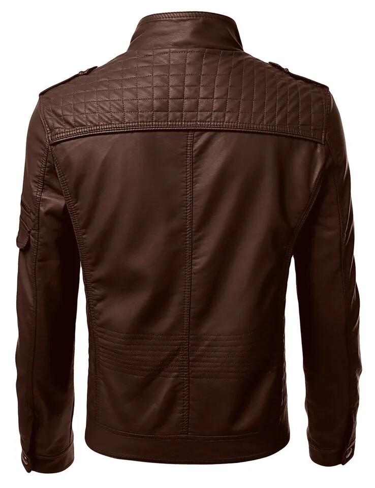 MENS REAL SHEEPSKIN BROWN LEATHER JACKET RETRO SLIM FIT BIKER JACKET