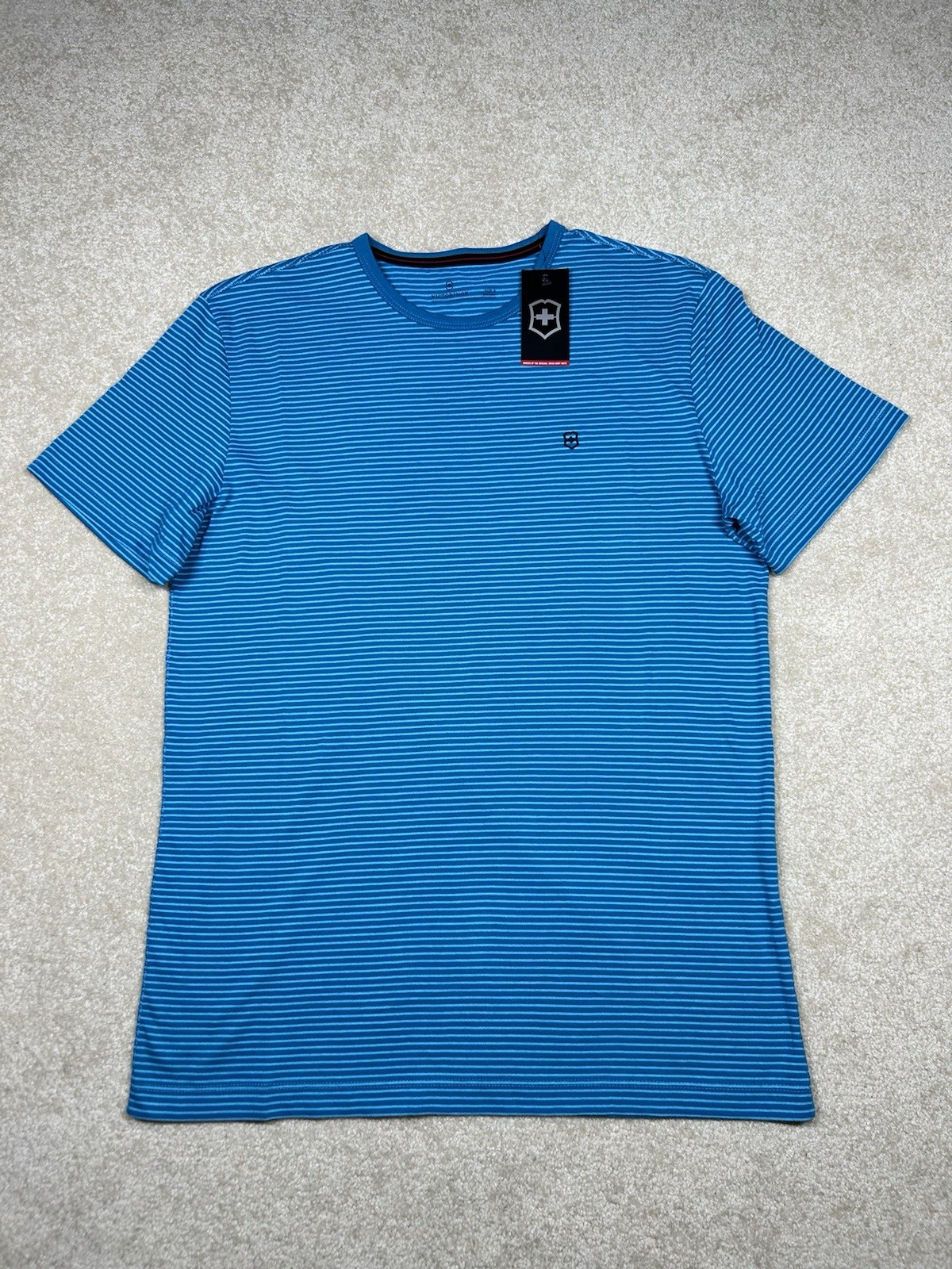 Victorinox Men’s Light Blue Striped Slim Fit Polo Shirt Small Short Sleeve NWT