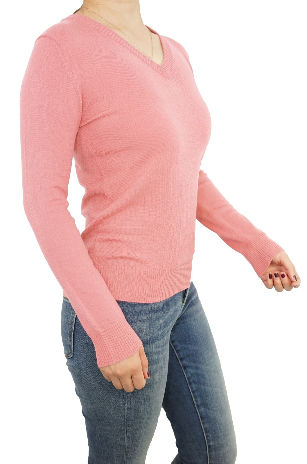 Women Pullover V-Neck Fitted or Loose Casual Jumper Sweater Soft Knitted