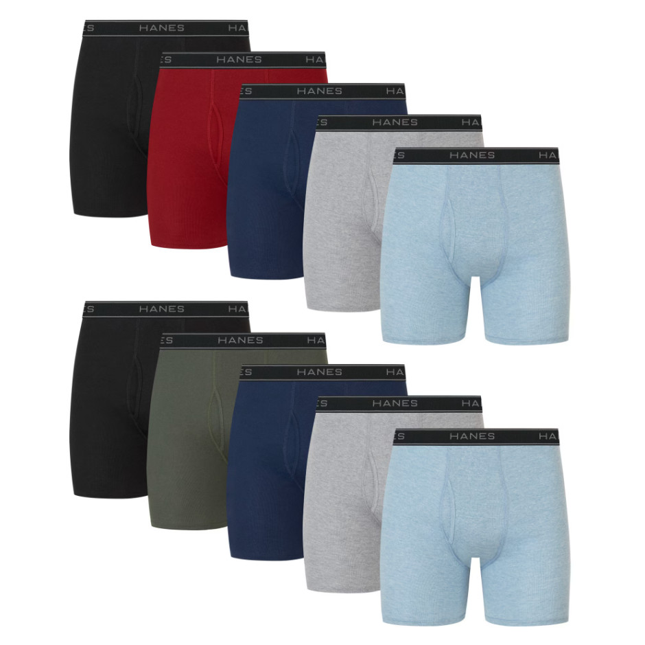 Hanes Men’s Cotton Boxer Briefs 10 Pack Tagless Moisture Wicking Comfort Flex