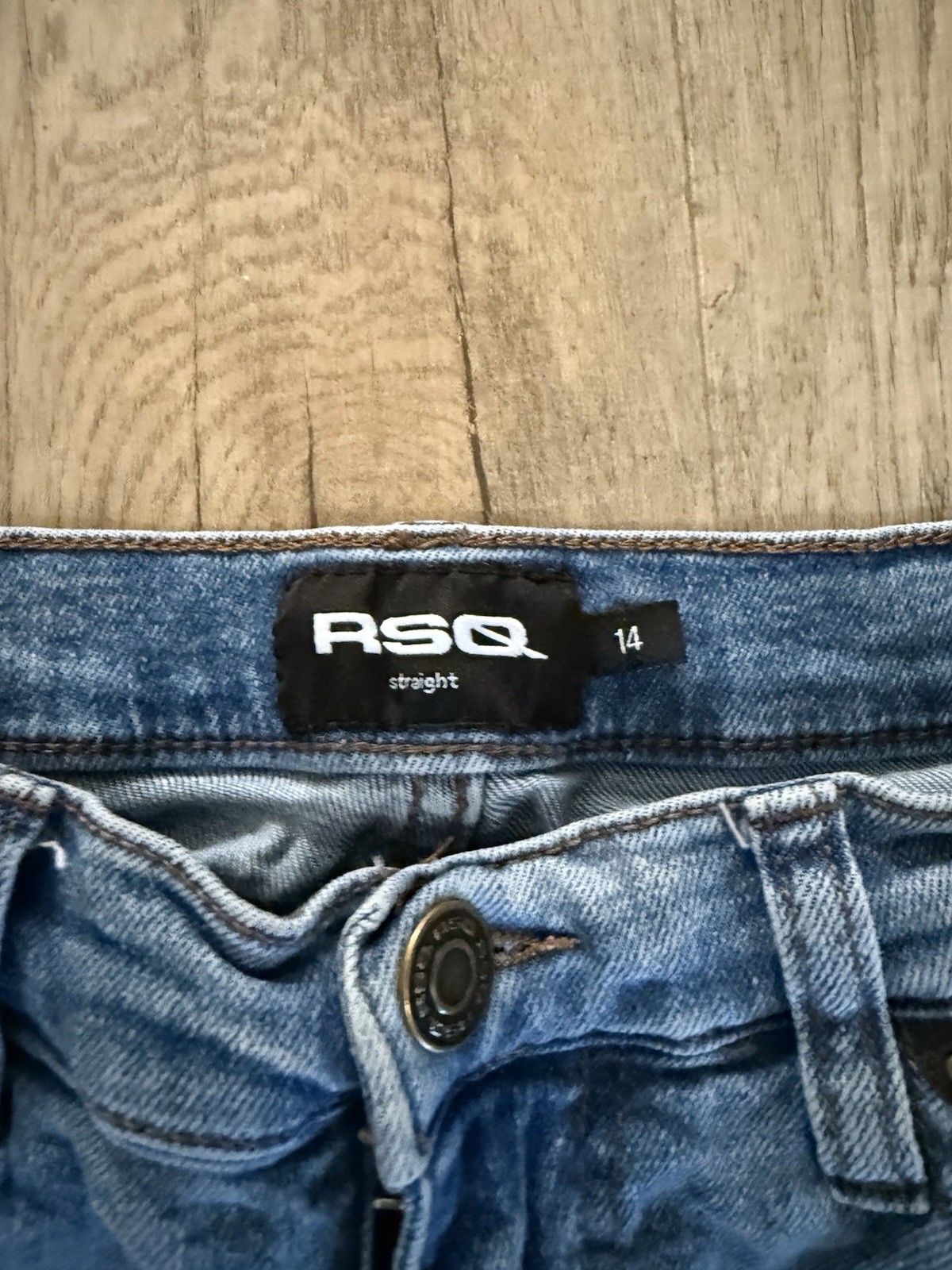 RSQ Boys Straight Fit Blue Denim Jeans Size 14 Medium Wash Button Closure