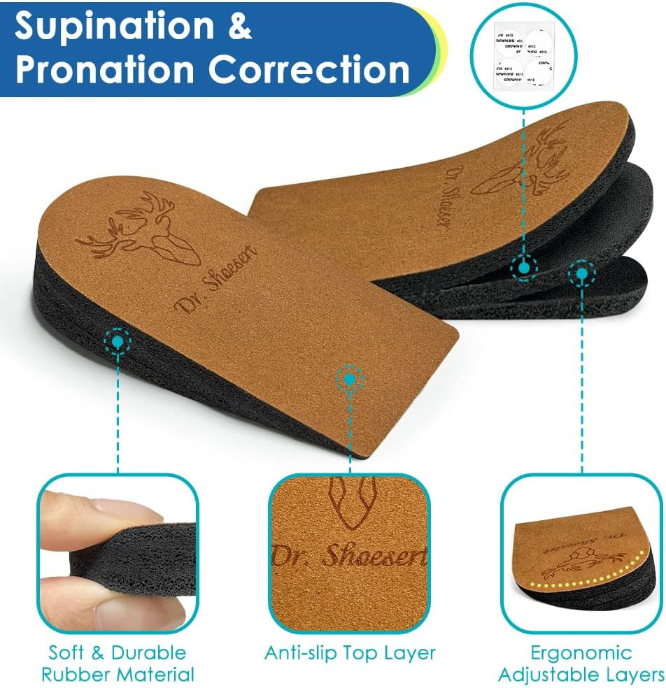 3 Layers Adjustable Orthopedic Heel Wedge Inserts, Supination & Pronation Correc