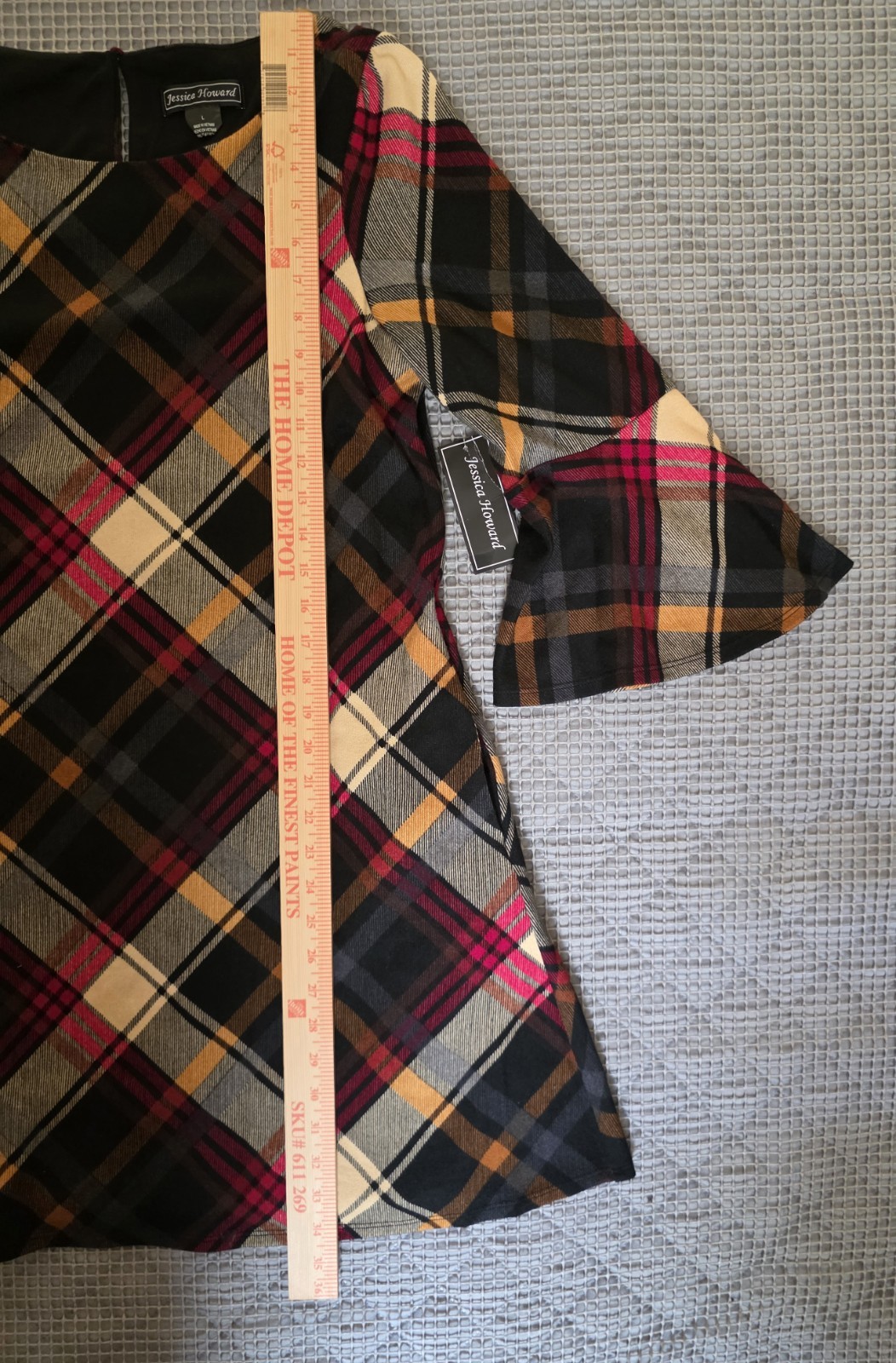 Jessica Howard NWT Women Multicolor plaid A-line dress bell sleeves Large