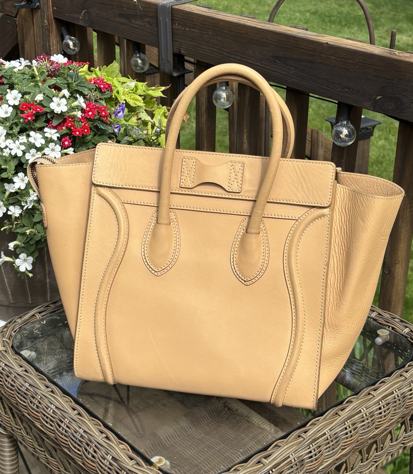 Celine Luggage Phantom Tote Handbag Beige Leather Micro Shopper 12x11x10
