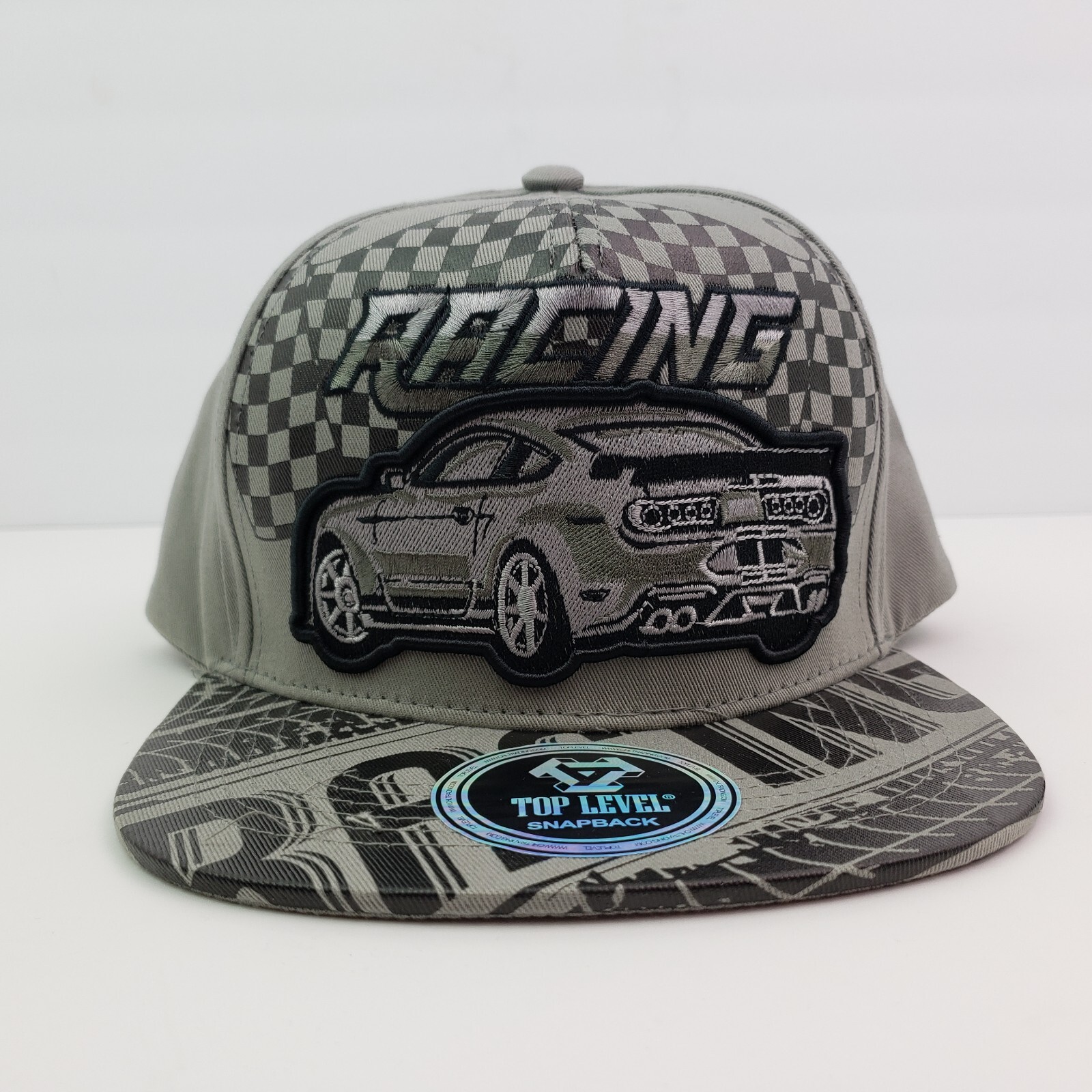 Top Level Racing Mens One Size Gray Embroidered Adjustable Snapback Cap Hat