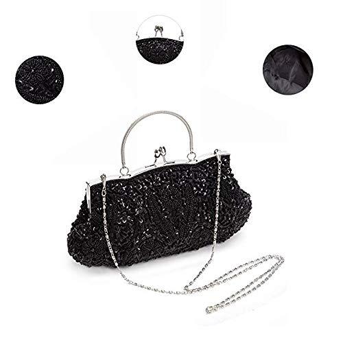 Beaded Sequin Design Flower Evening Purse Large Clutch Bag