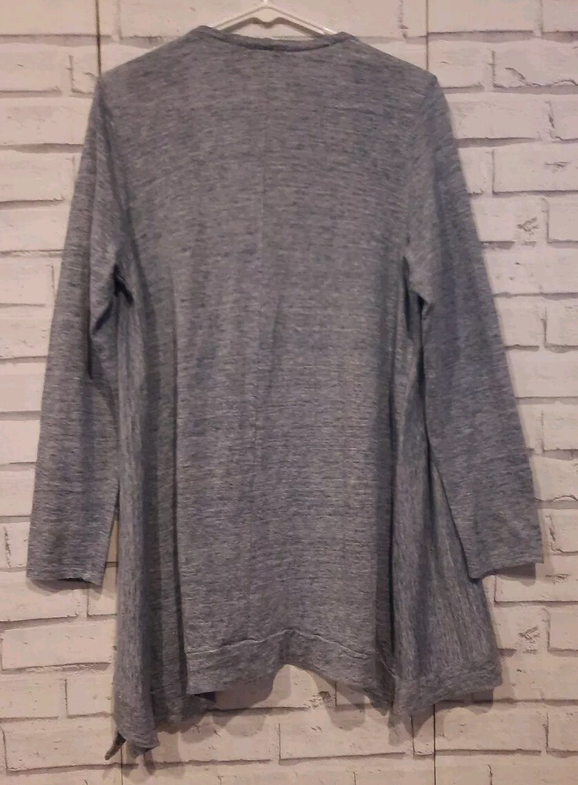Tahari Women’s Size L 100% Linen Cardigan Blue Heather Lightweight Open Front