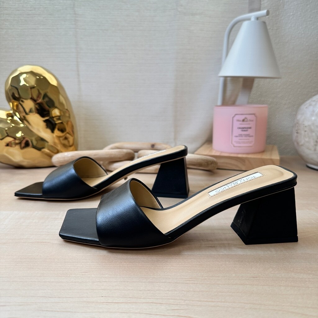 TONY BIANCO Kamira Black Mules Sandals, Size 5.5