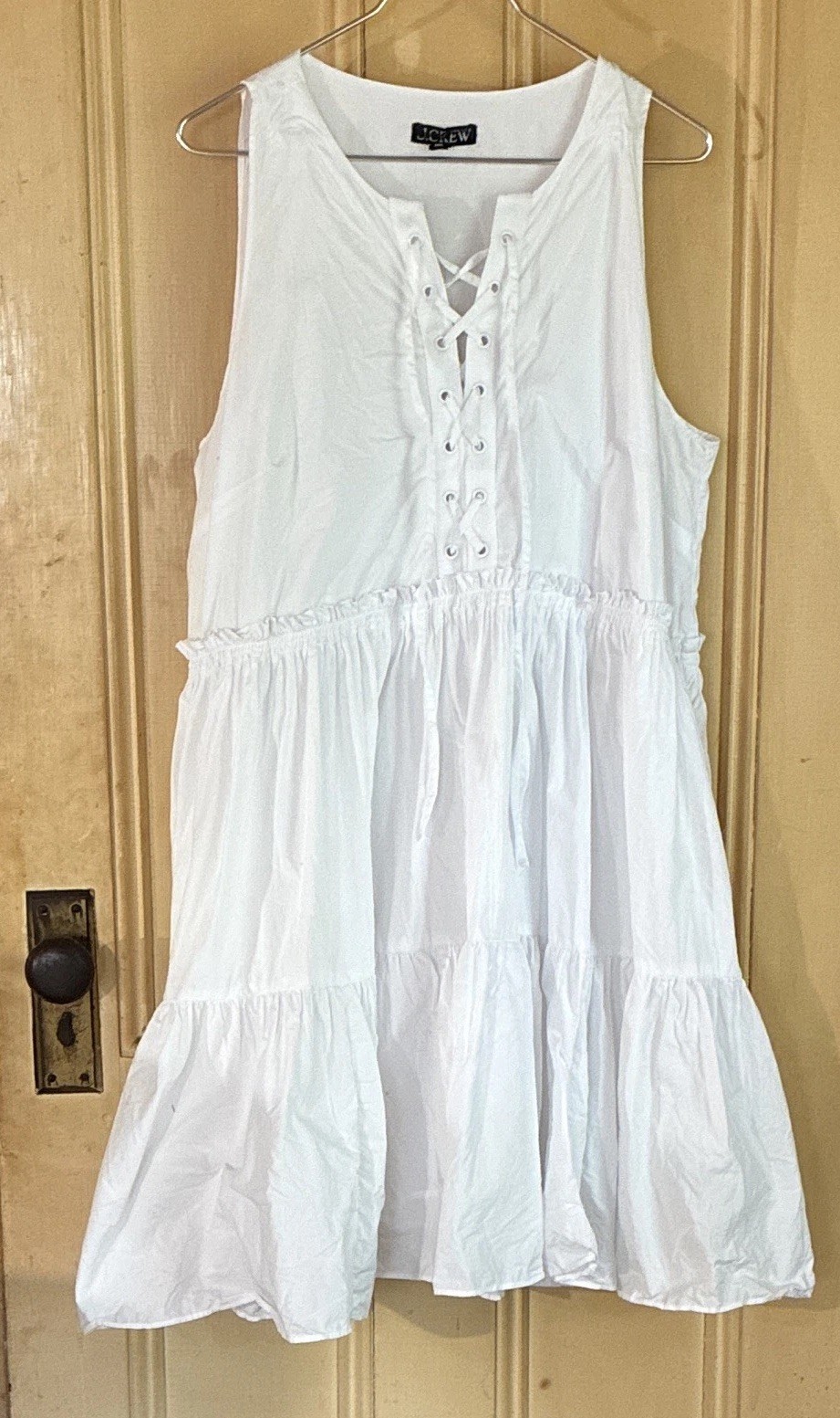 J.CREW Women’s White Solid V-Neck Sleeveless Eyelet Cotton Midi Dress XL