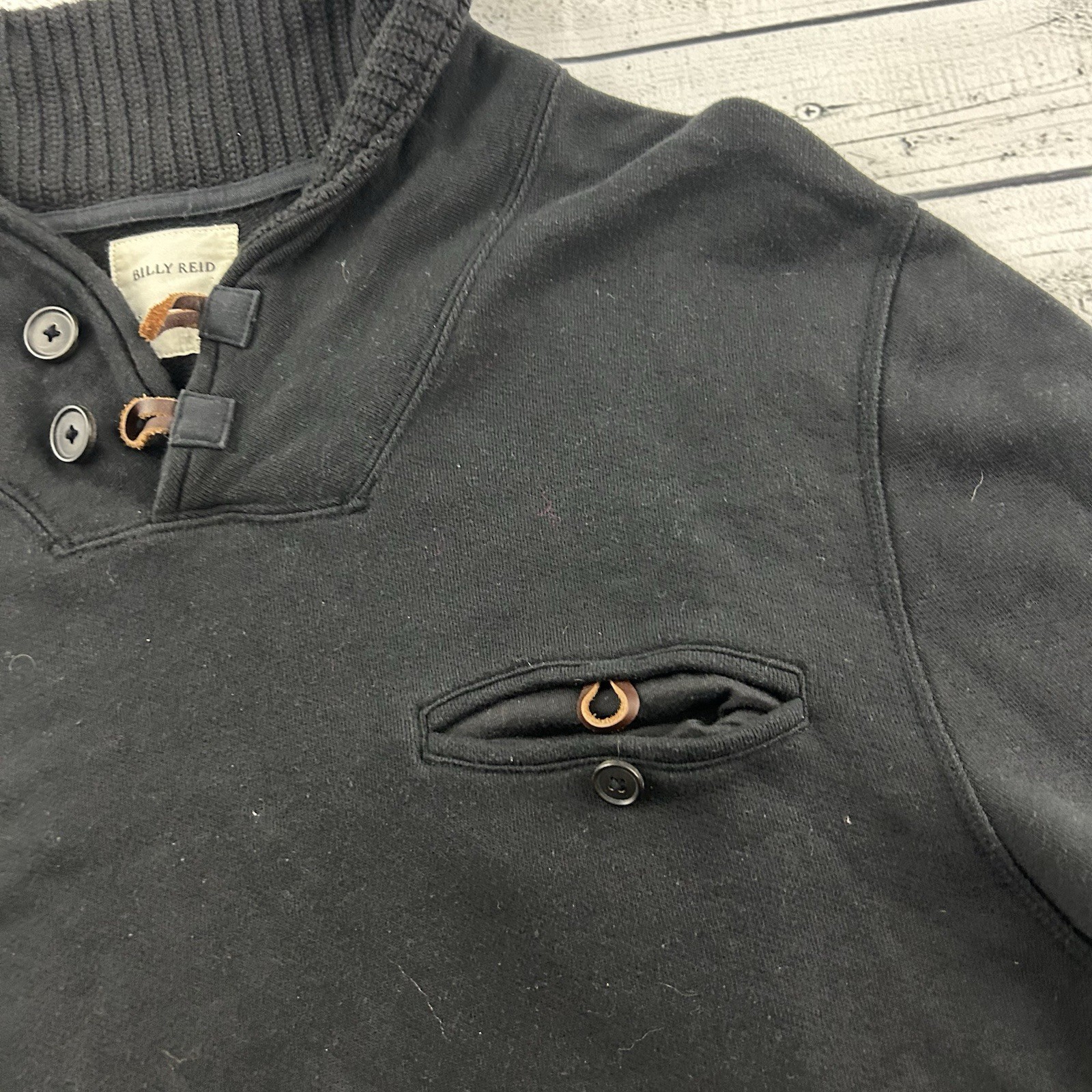 Billy Reid Cowl Neck Pullover Toggle Button Sweater Men’s XXL Black