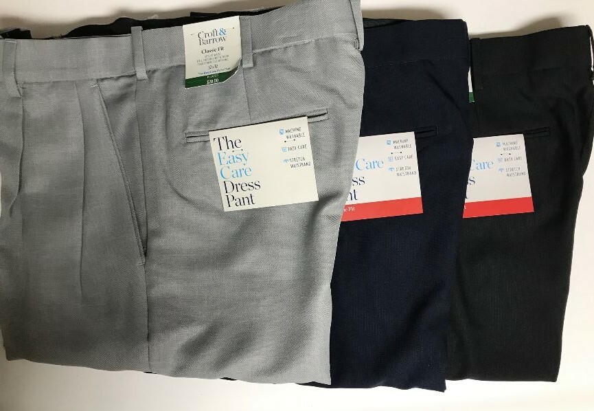 Men’s C & Barrow Easy Care Dress Slacks Pants Size 32, 34, 38 Navy, Gray, Black