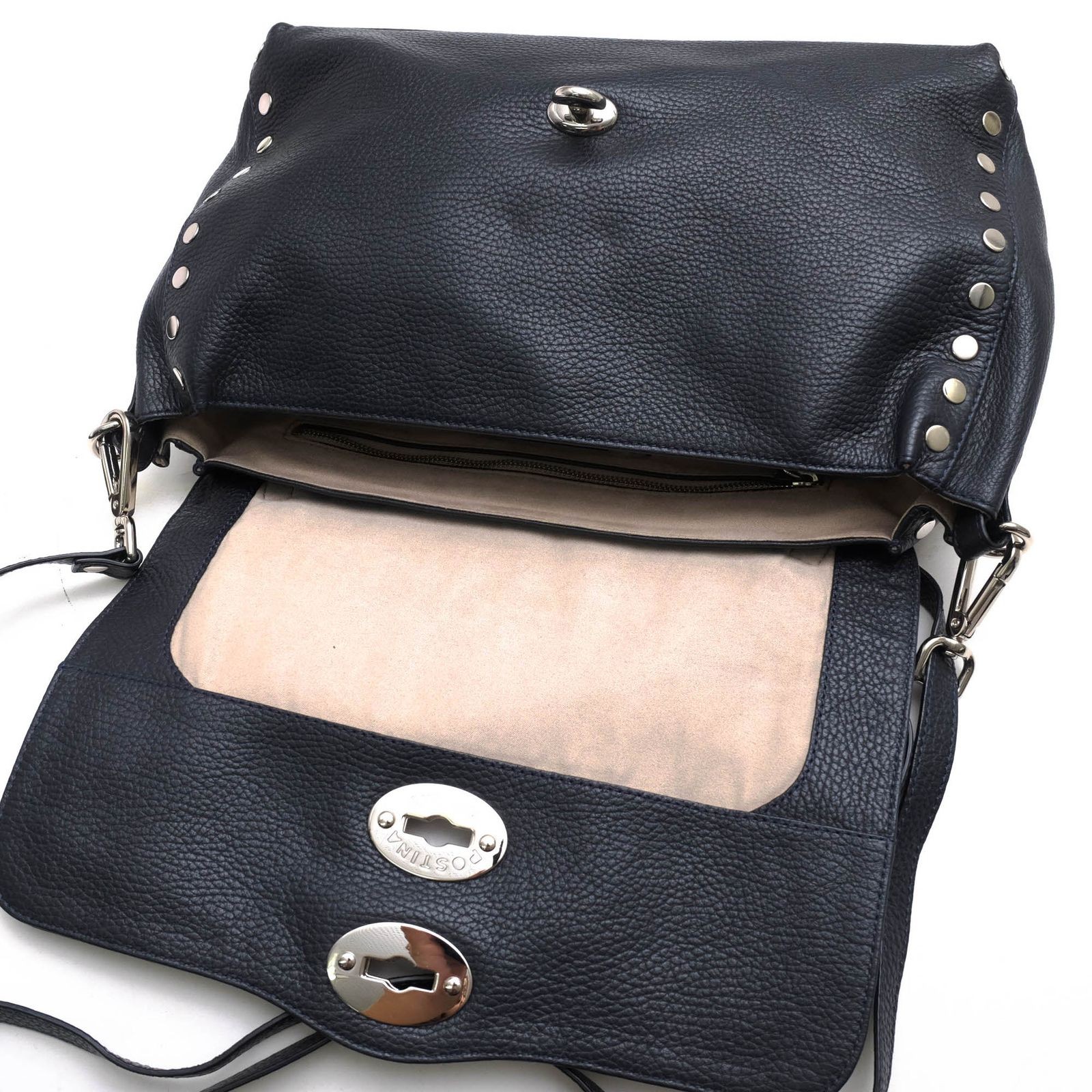 ZANELLATO Postina S Leather Navy Women’s Flap 2WAY Shoulder Tote Bag